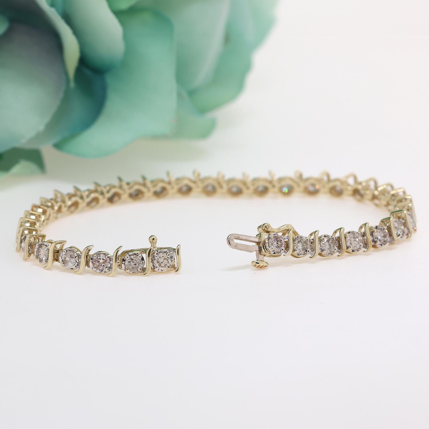 5.00 TW Diamond S-Link Tennis Bracelet 10K Gold Round Diamonds 7.25" Estate