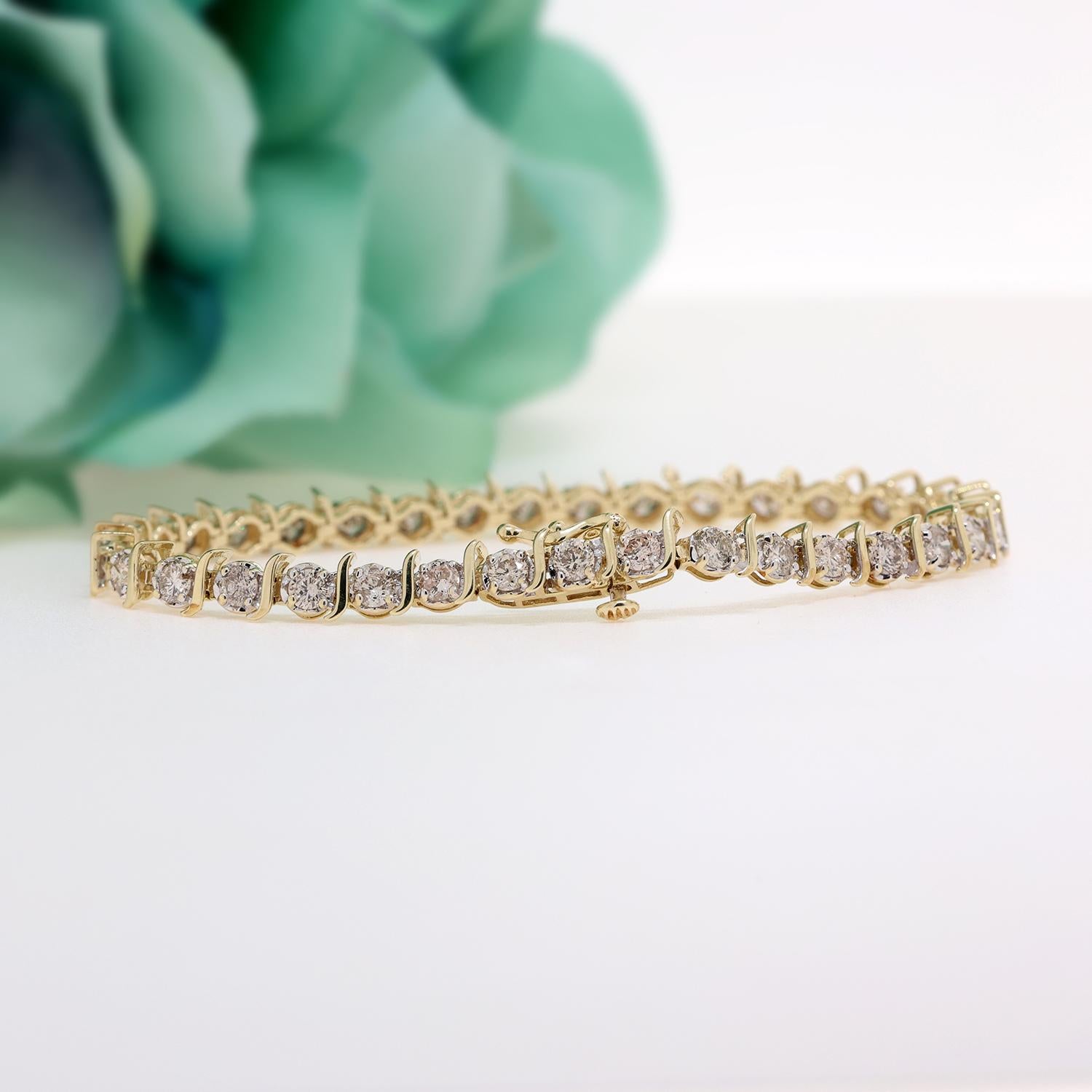 5.00 TW Diamond S-Link Tennis Bracelet 10K Gold Round Diamonds 7.25" Estate