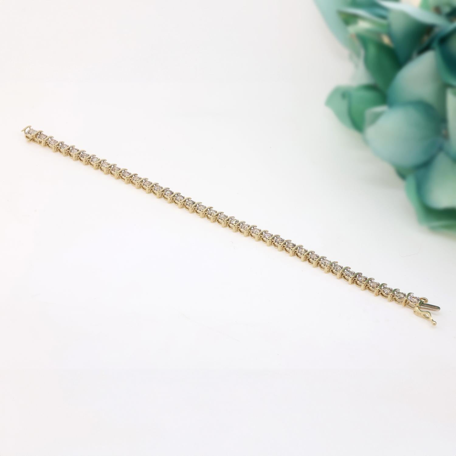 5.00 TW Diamond S-Link Tennis Bracelet 10K Gold Round Diamonds 7.25" Estate