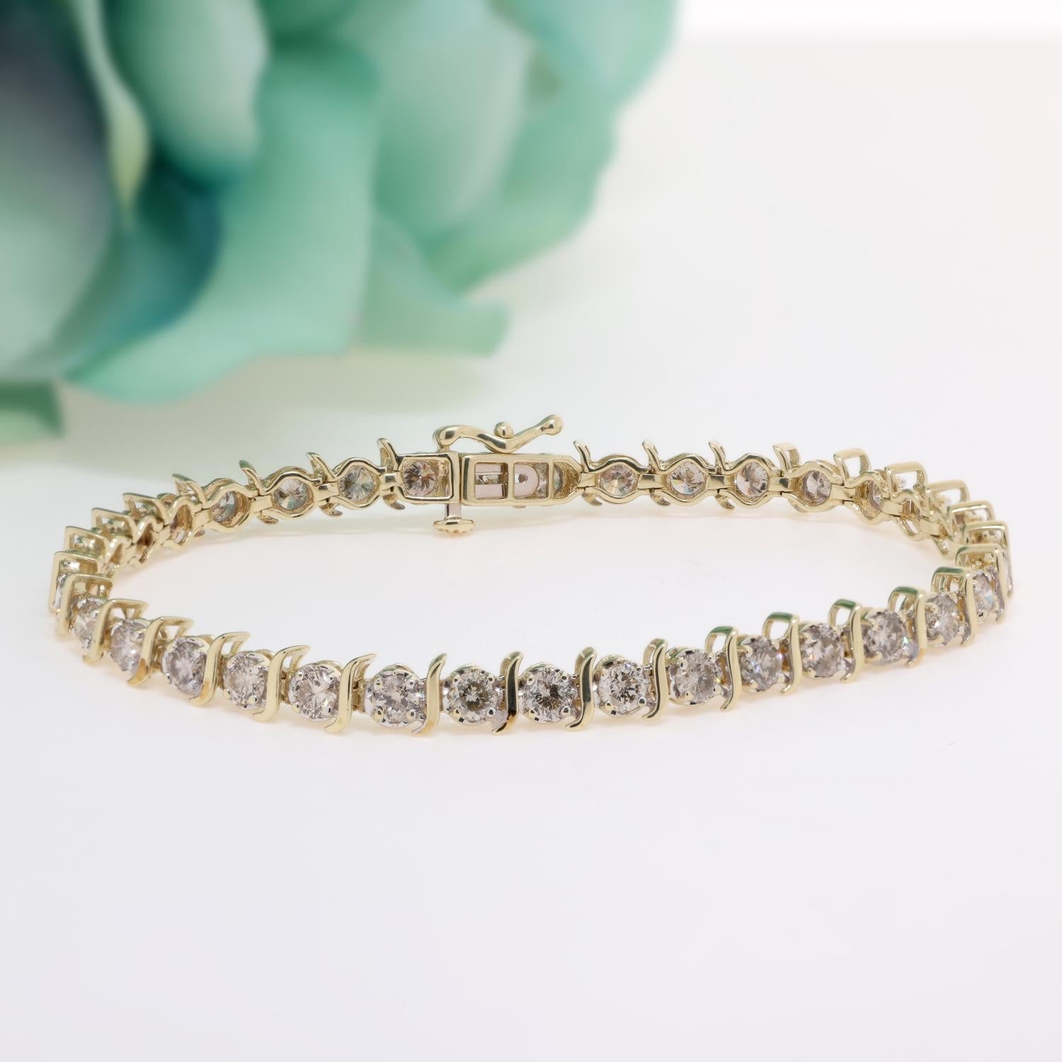 5.00 TW Diamond S-Link Tennis Bracelet 10K Gold Round Diamonds 7.25" Estate