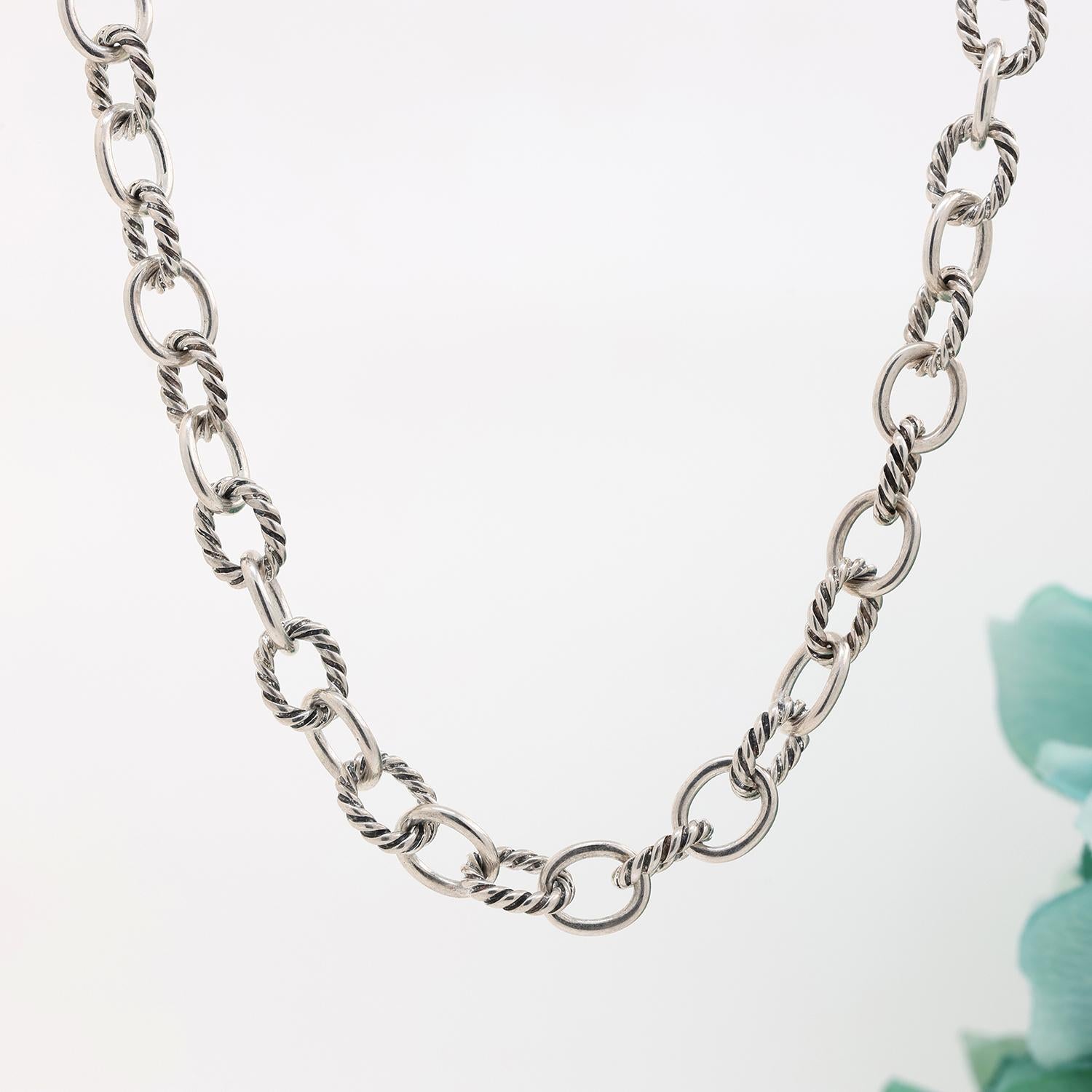 David Yurman Oval Cable Link Chain Necklace Sterling Silver 18.25" Unisex