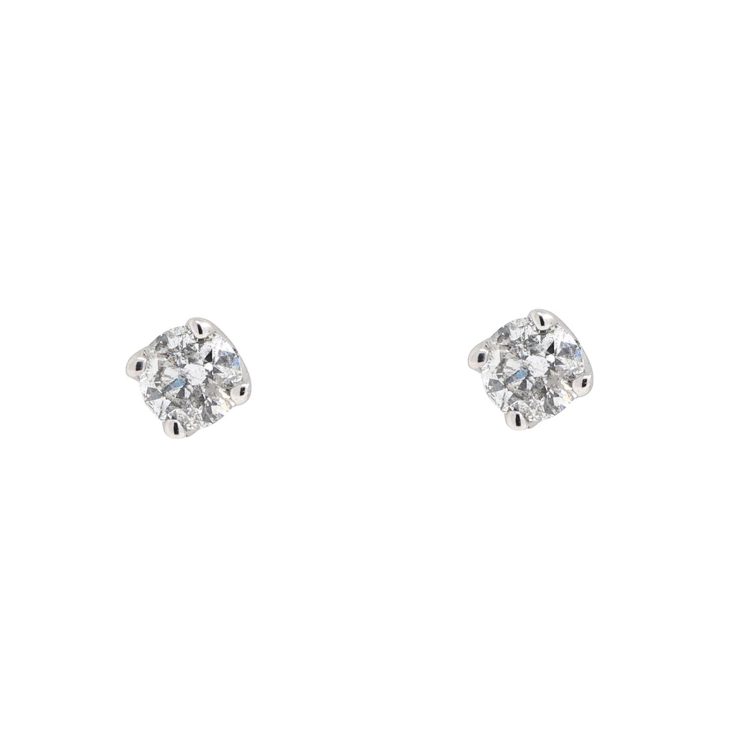 1.00 TW Round Diamond Stud Earrings 14K White Gold 4-Prong Setting 5 mm