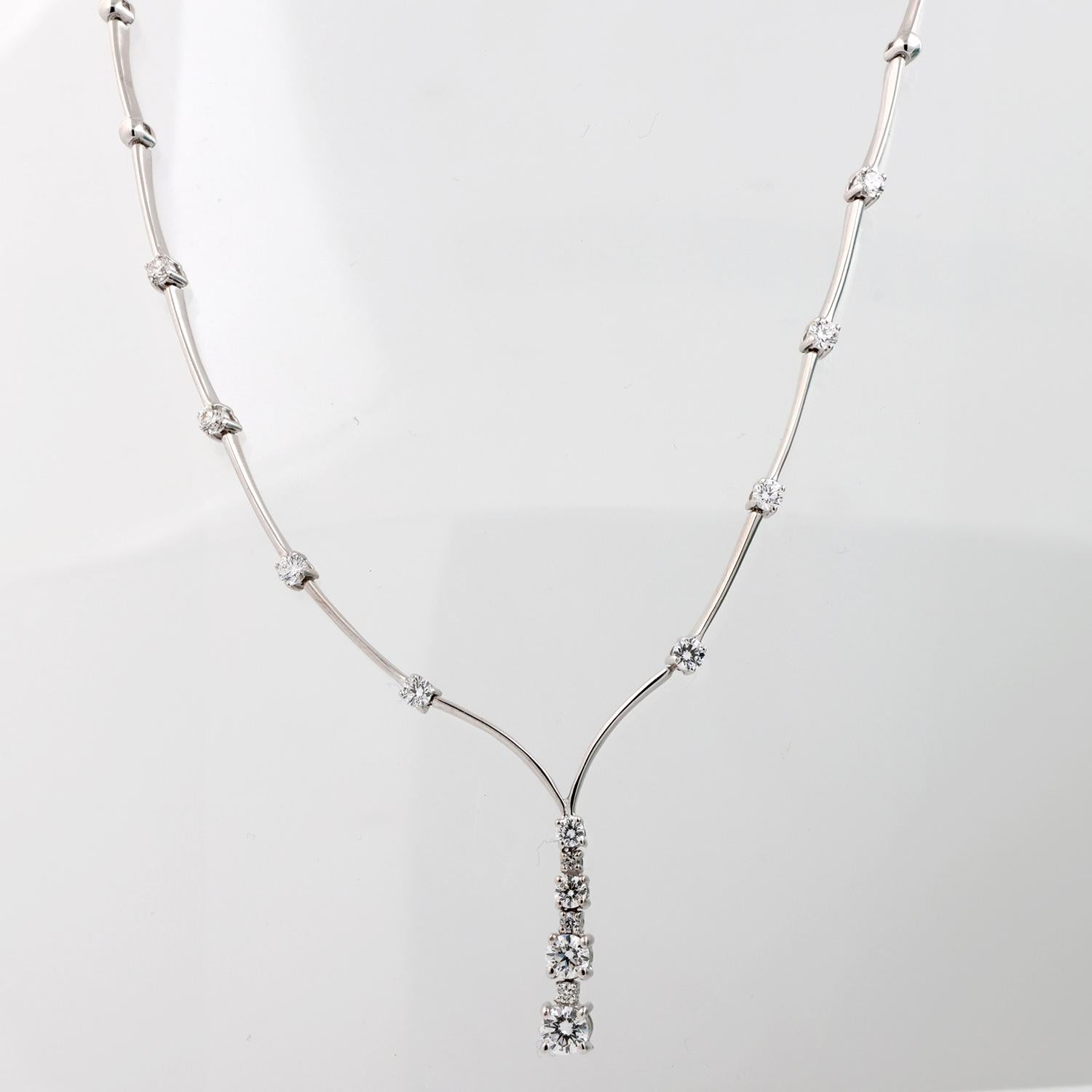 Diamond Journey Drop Necklace 14K White Gold 1.55 TW 17" Ladies Estate