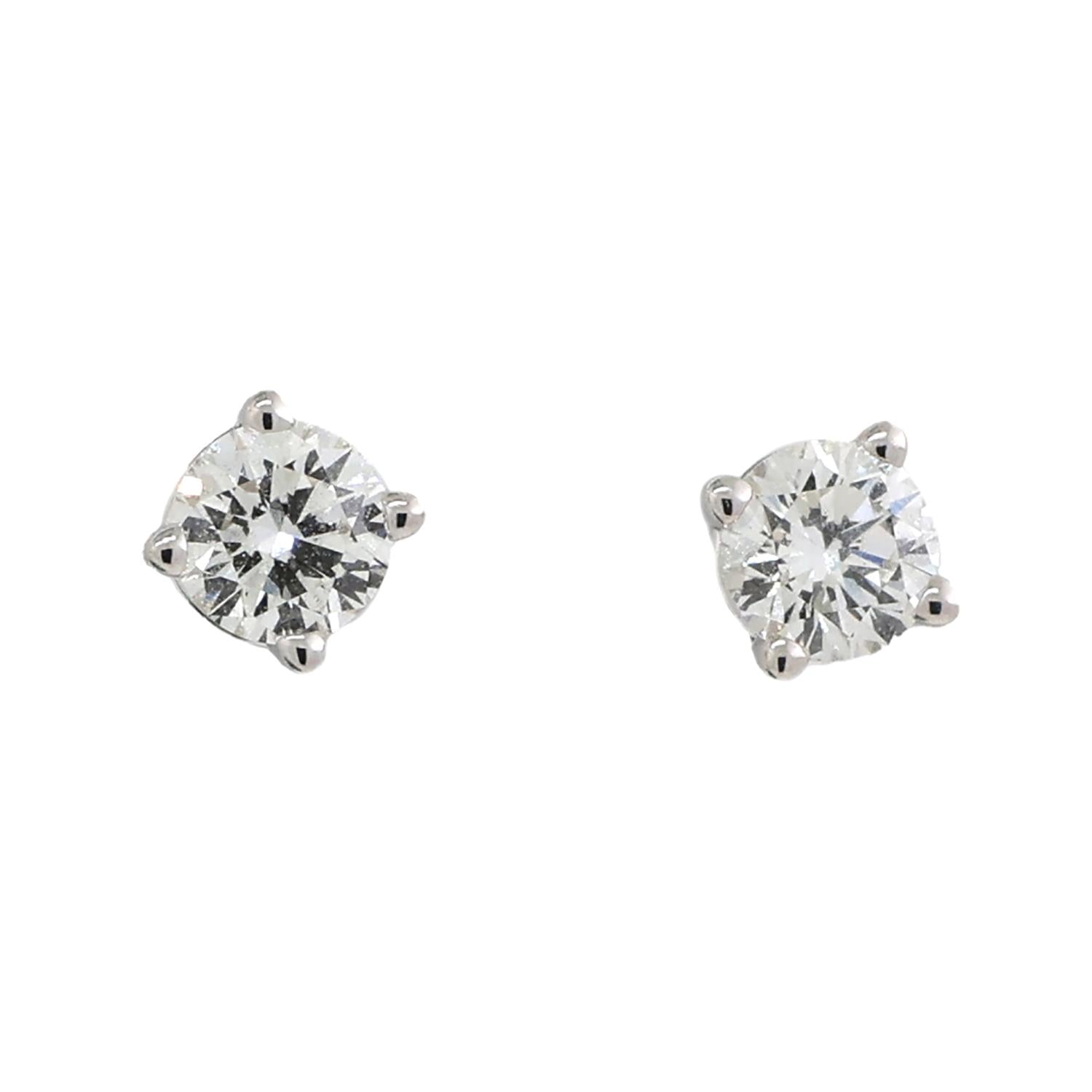 0.60 TW Round Diamond Stud Earrings 14K White Gold 4-Prong Basket Set Screw Back