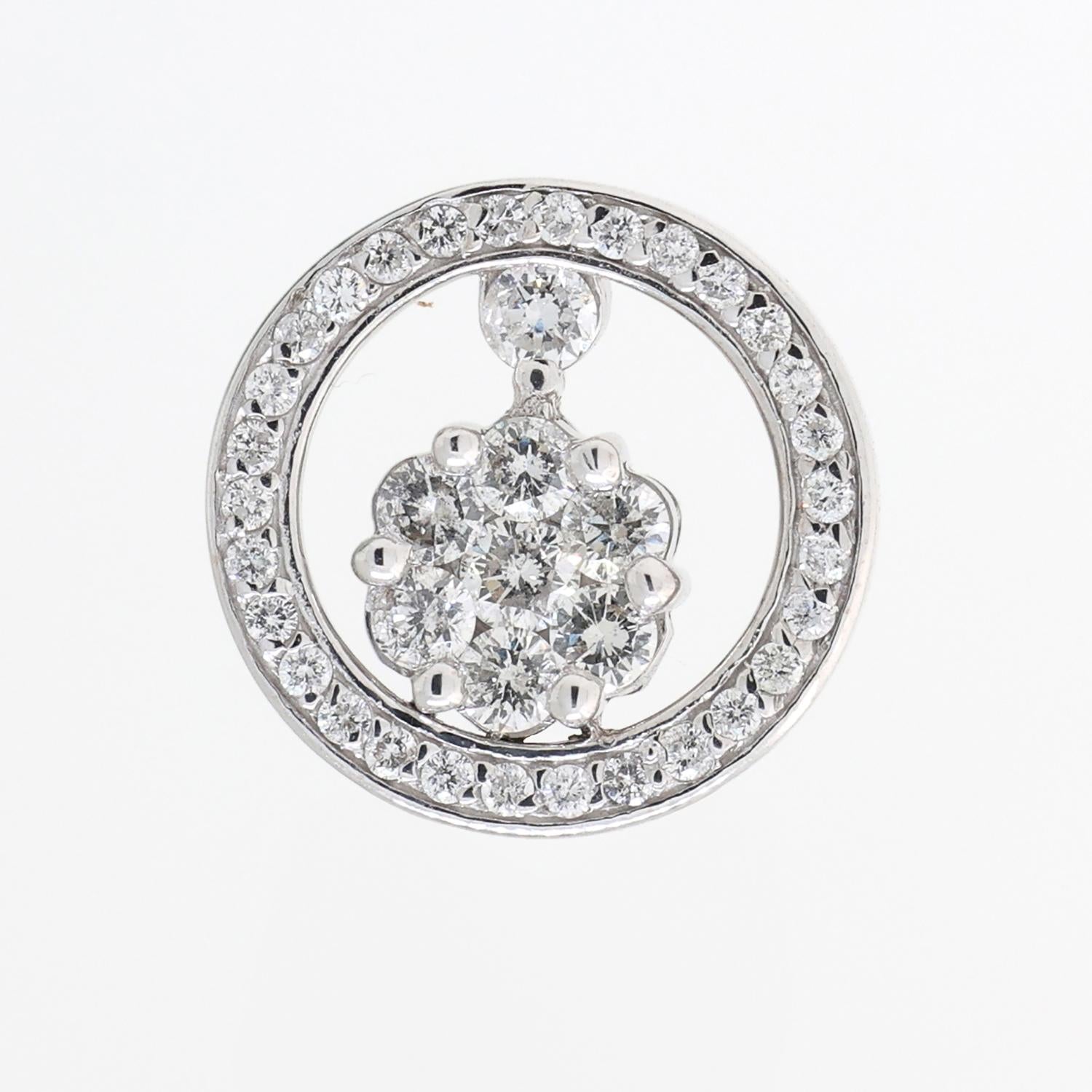 Floral Diamond Halo Circle Pendant Charm 14K White Gold 1.50 TW 0.70" Estate