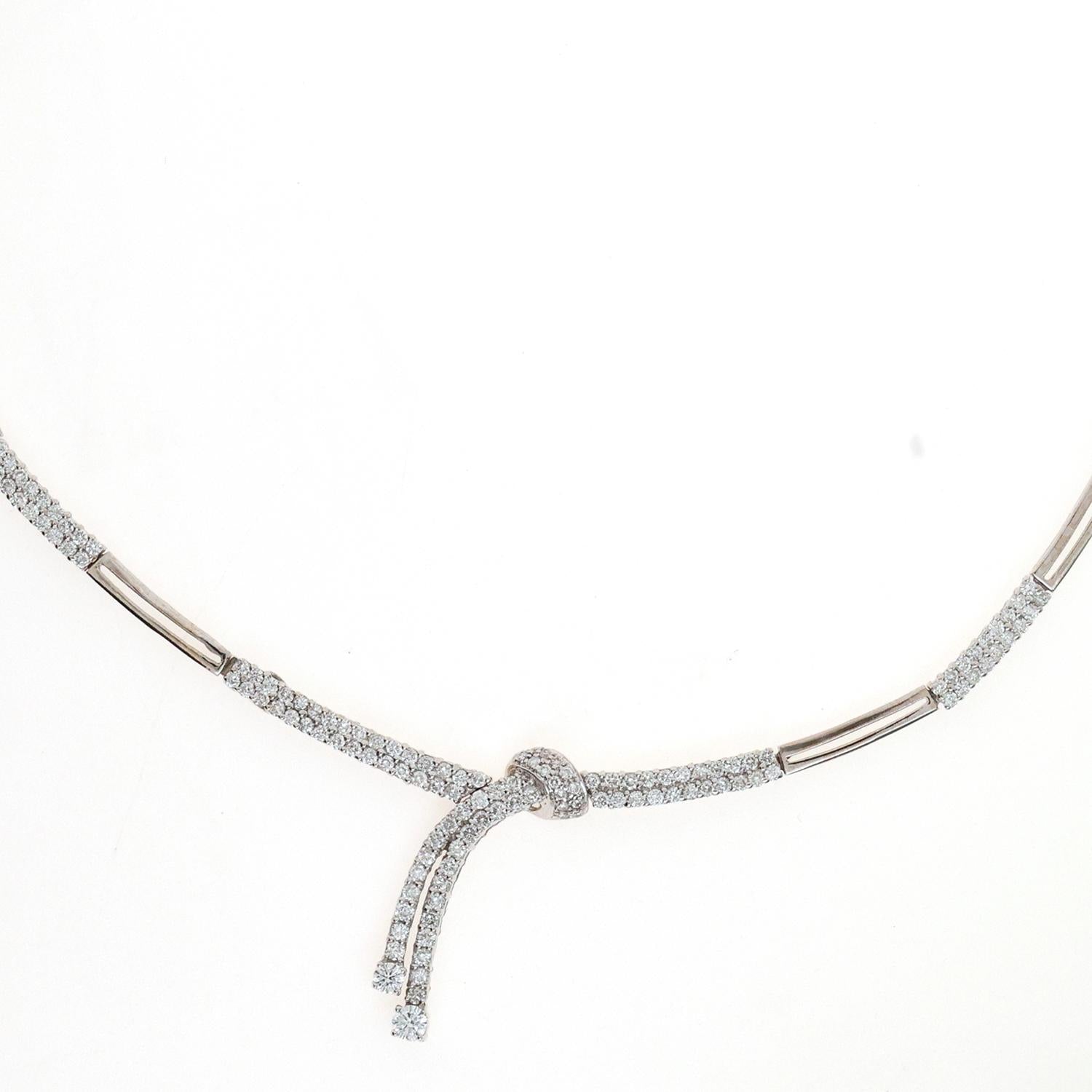 2.00 TW Diamond Knot Drop Necklace 18K White Gold 16.5" Ladies Estate