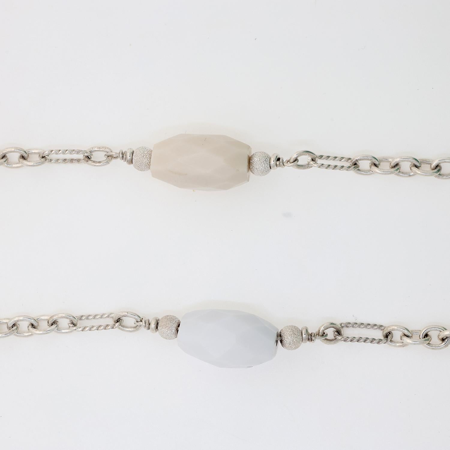 David Yurman Pearl White Agate Sterling Silver Figaro 48" Long Toggle Necklace