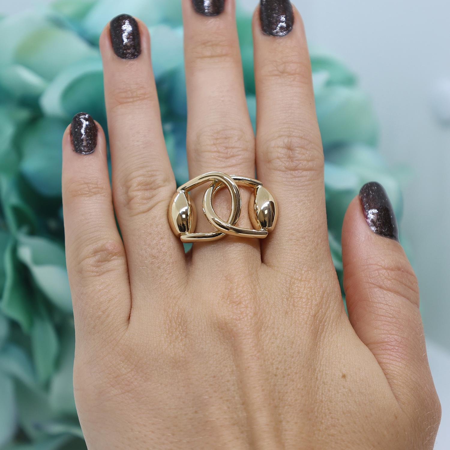 Gucci 2000's 18K Yellow Gold Vintage Horsebit Interlocking Ring Gucci Size 13