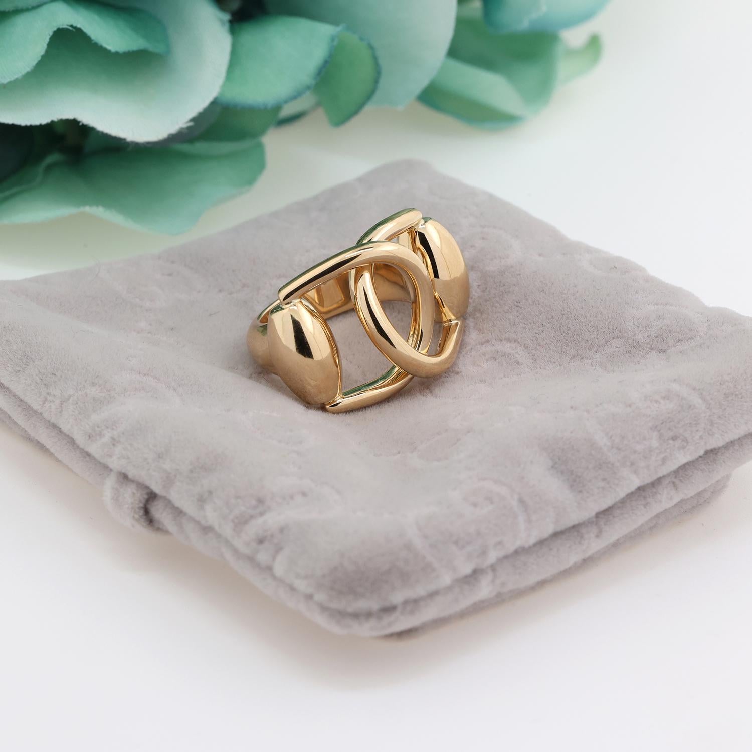 Gucci 2000's 18K Yellow Gold Vintage Horsebit Interlocking Ring Gucci Size 13