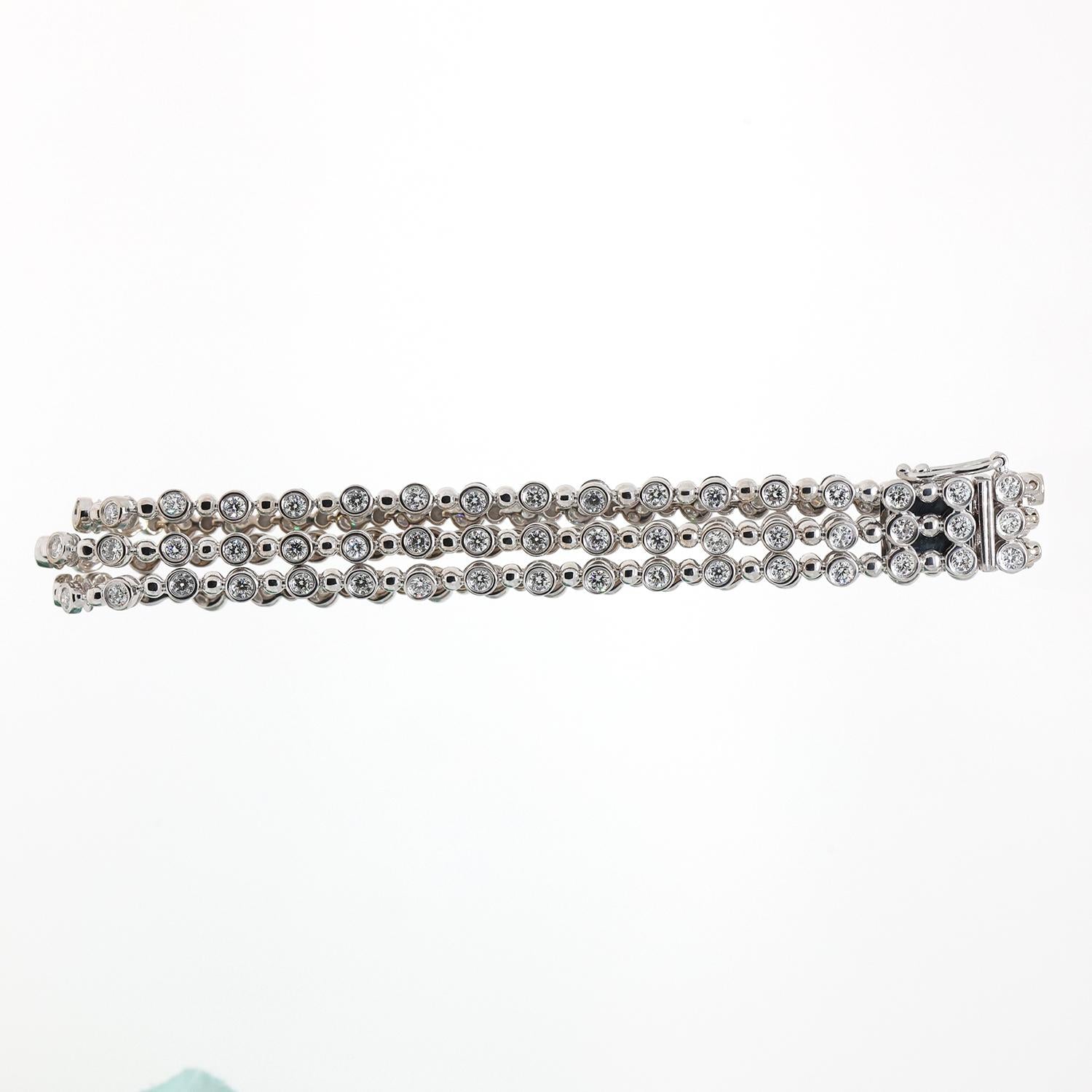 Roberto Coin 3-Strand Diamond Bracelet 18K White Gold 3.35 TW Round Bezel Set