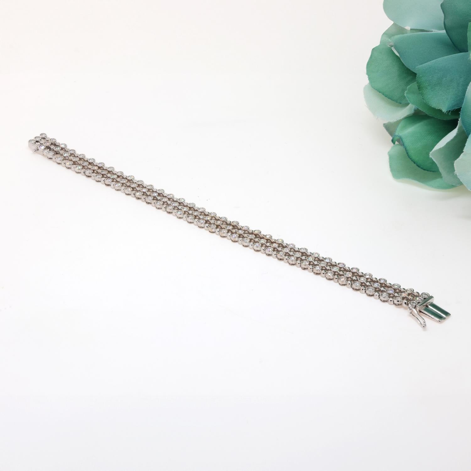 Roberto Coin 3-Strand Diamond Bracelet 18K White Gold 3.35 TW Round Bezel Set