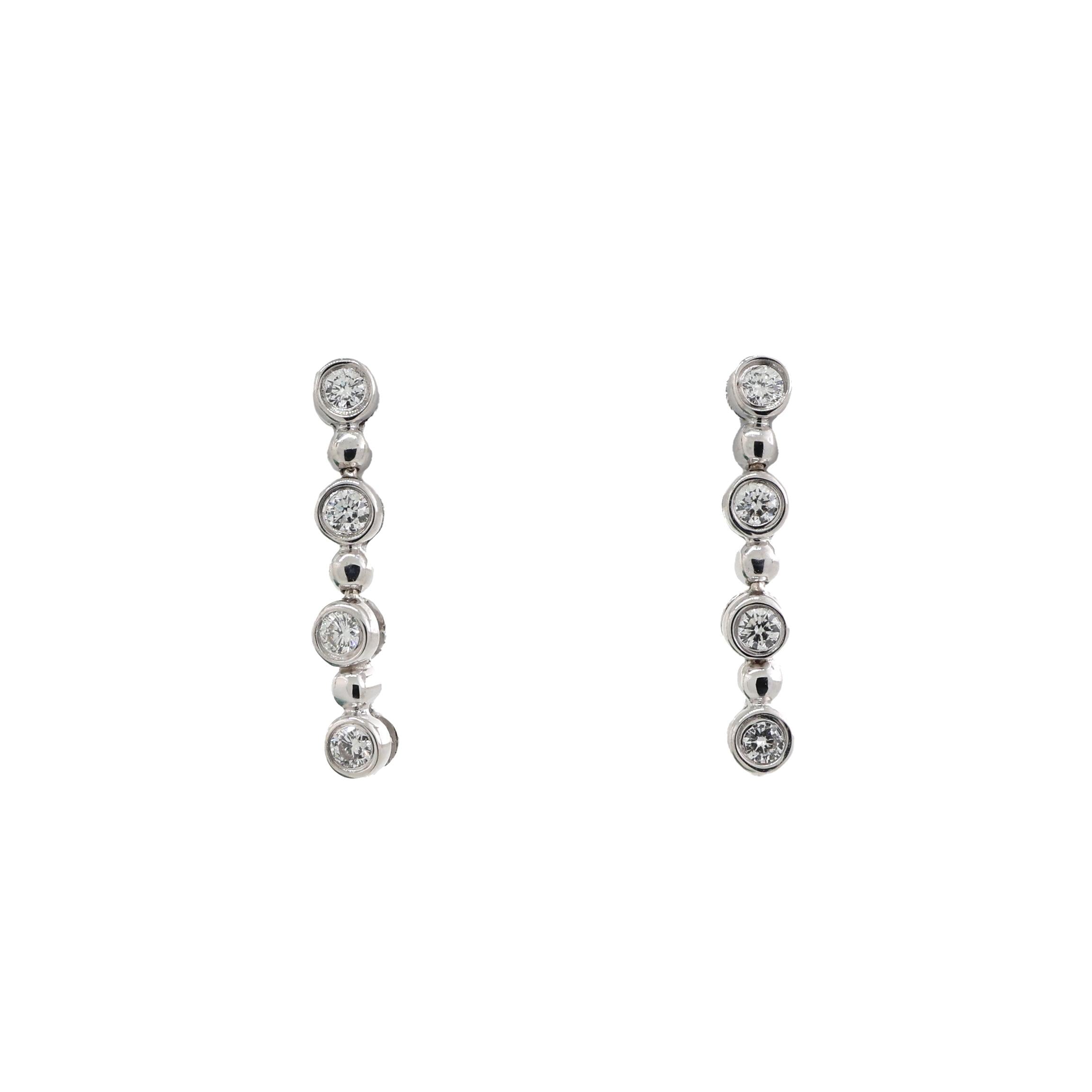 Bezel Diamond Drop Dangle Earrings 18K/14K White Gold 0.35 TW 0.80" Estate