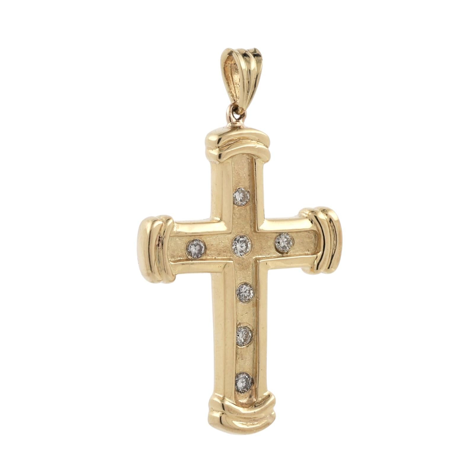 18K Yellow Gold 0.33ctw Diamond Brushed Polished Cross Pendant Charm