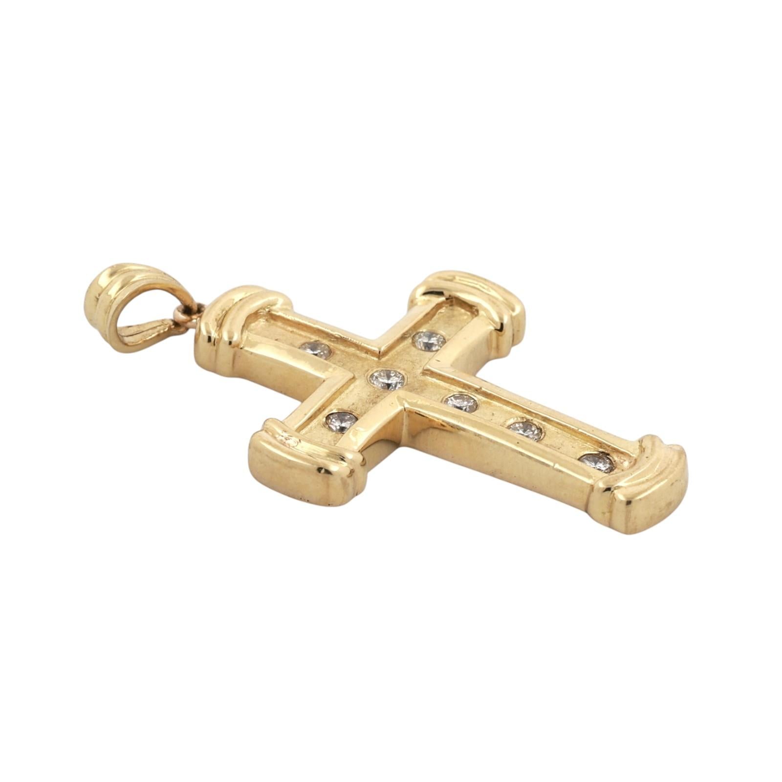 18K Yellow Gold 0.33ctw Diamond Brushed Polished Cross Pendant Charm