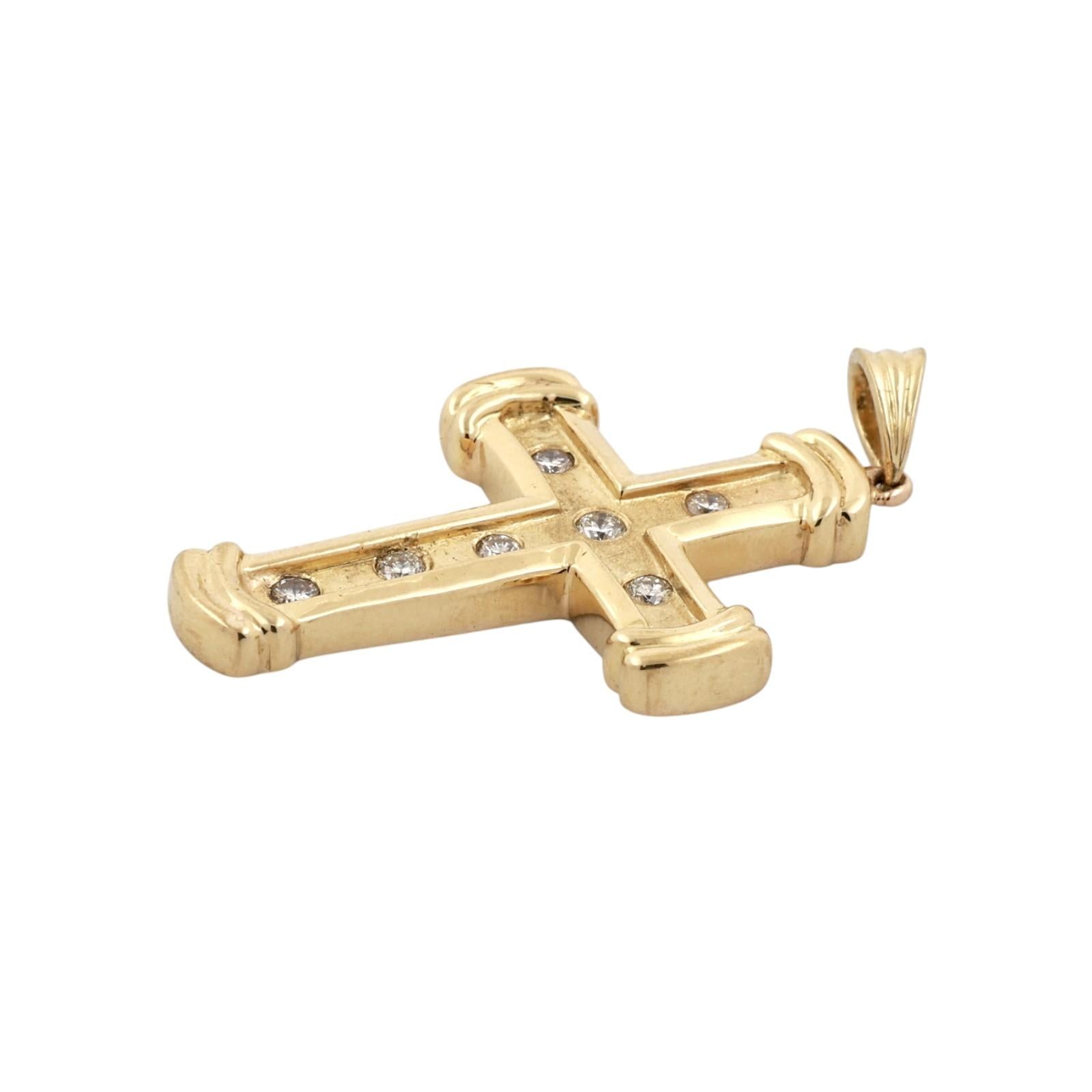 18K Yellow Gold 0.33ctw Diamond Brushed Polished Cross Pendant Charm