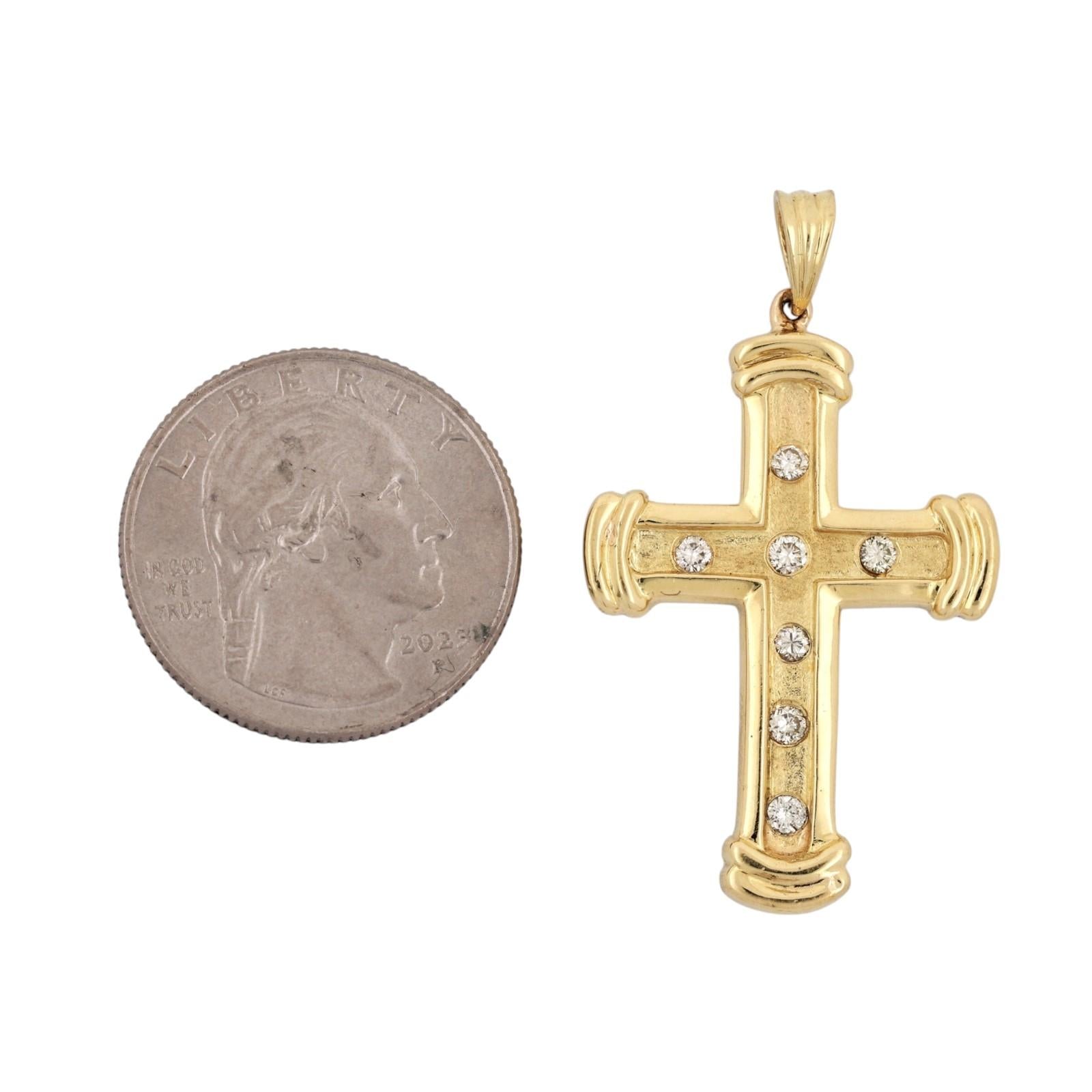 18K Yellow Gold 0.33ctw Diamond Brushed Polished Cross Pendant Charm