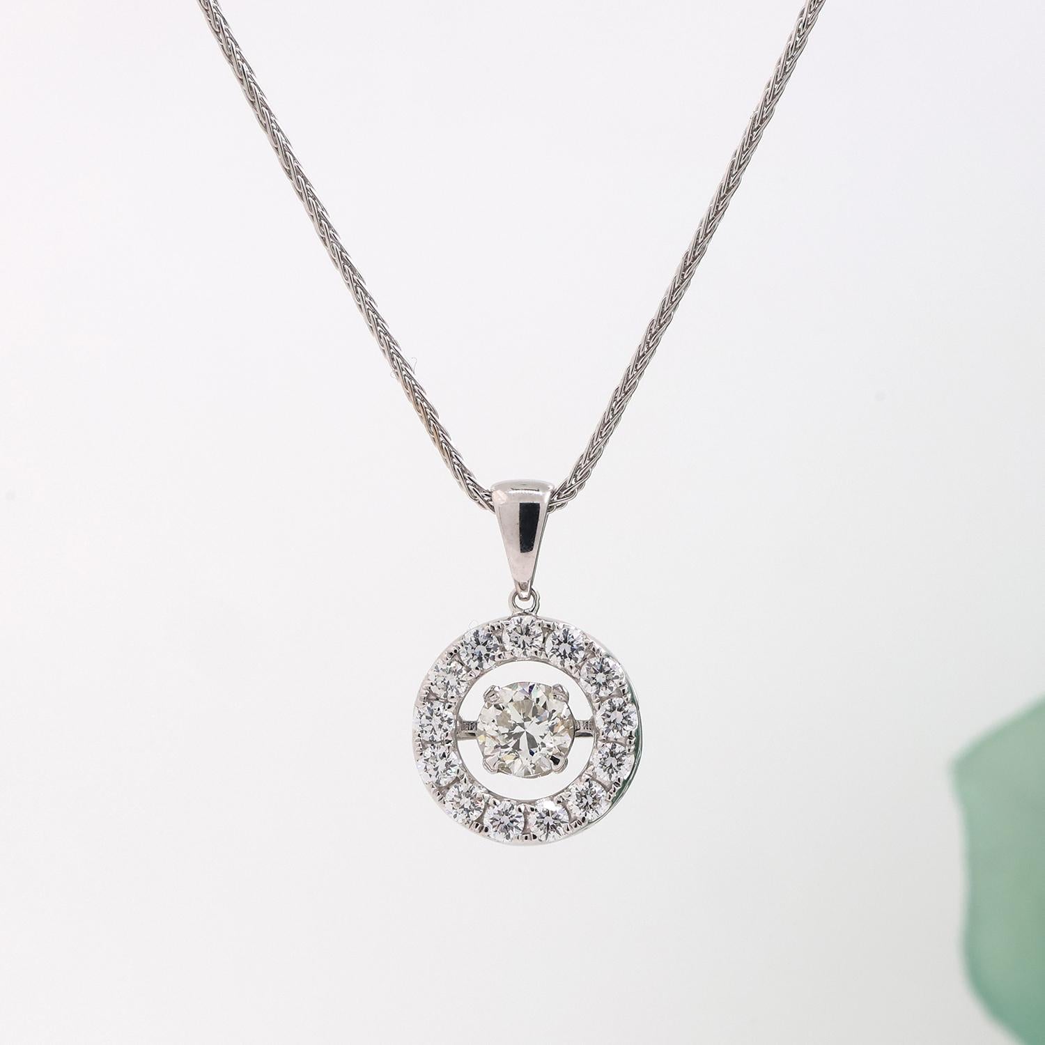 Solitaire Halo Diamond Pendant Chain Necklace 14K W/Gold 1.85 TW Swivel Set 16"