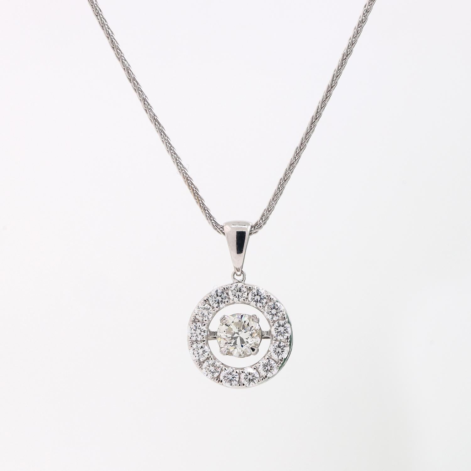 Solitaire Halo Diamond Pendant Chain Necklace 14K W/Gold 1.85 TW Swivel Set 16"