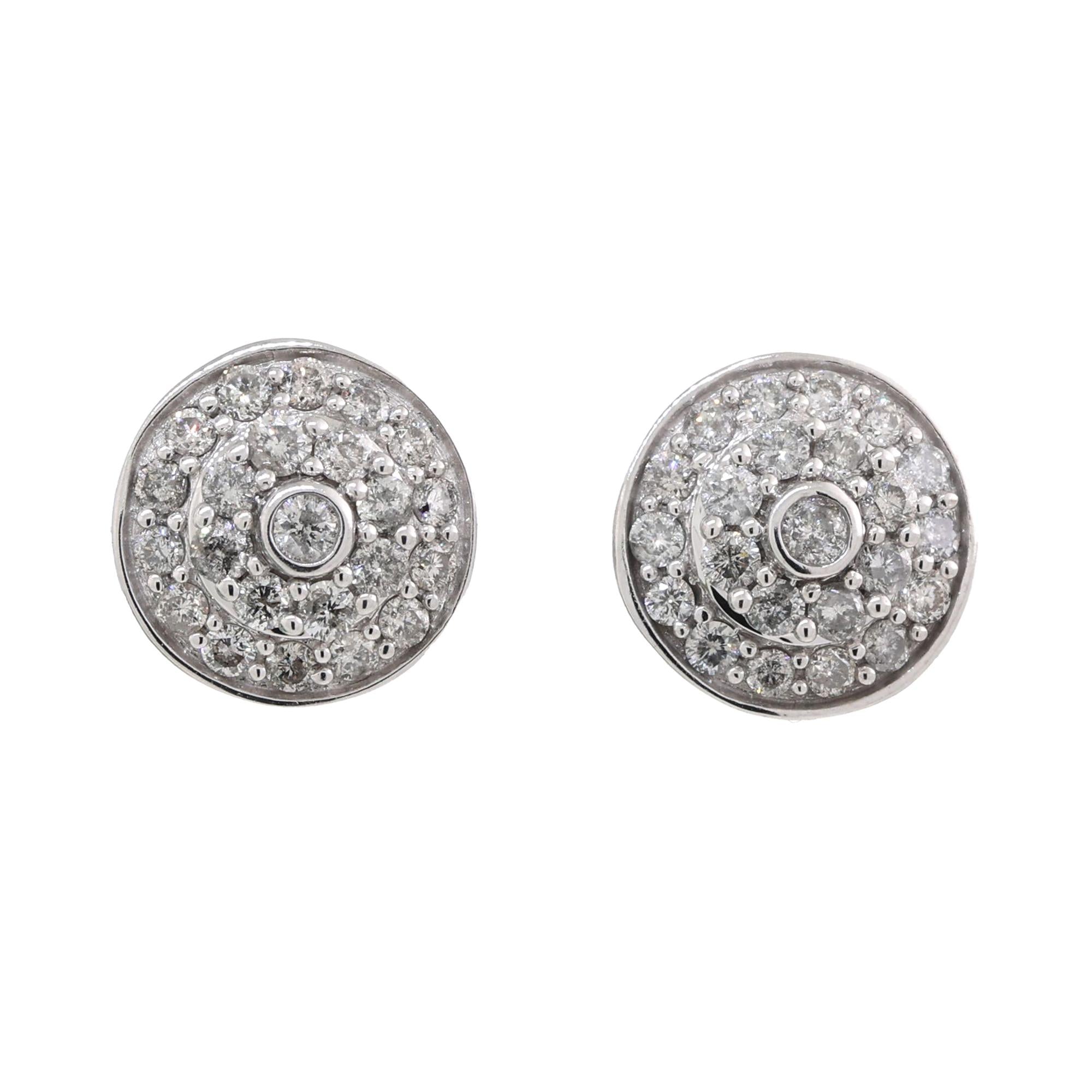 Round Halo Diamond Stud Earrings 14K White Gold 1.25 TW 0.50" Estate