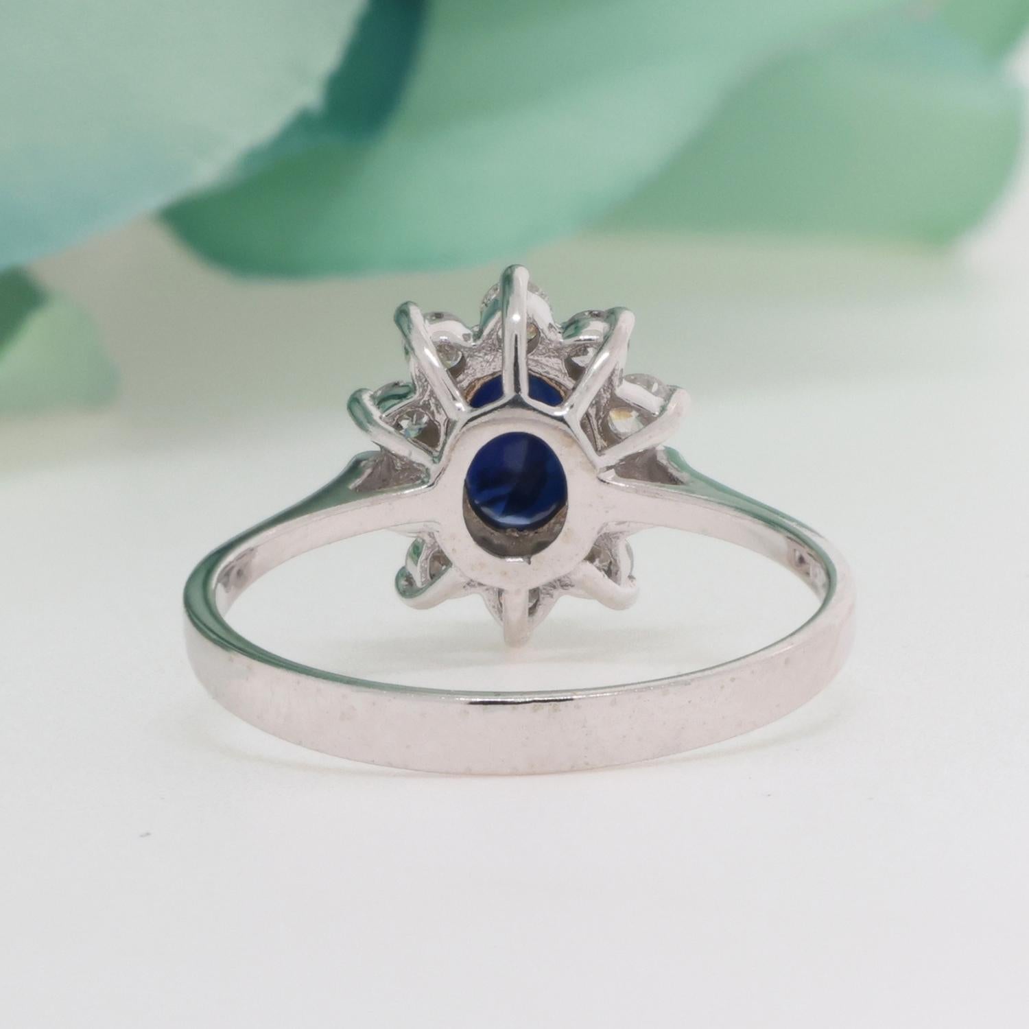 Effy BH Sapphire Diamond Halo Ring Floral 14K White Gold 1.50 CTW Size 7