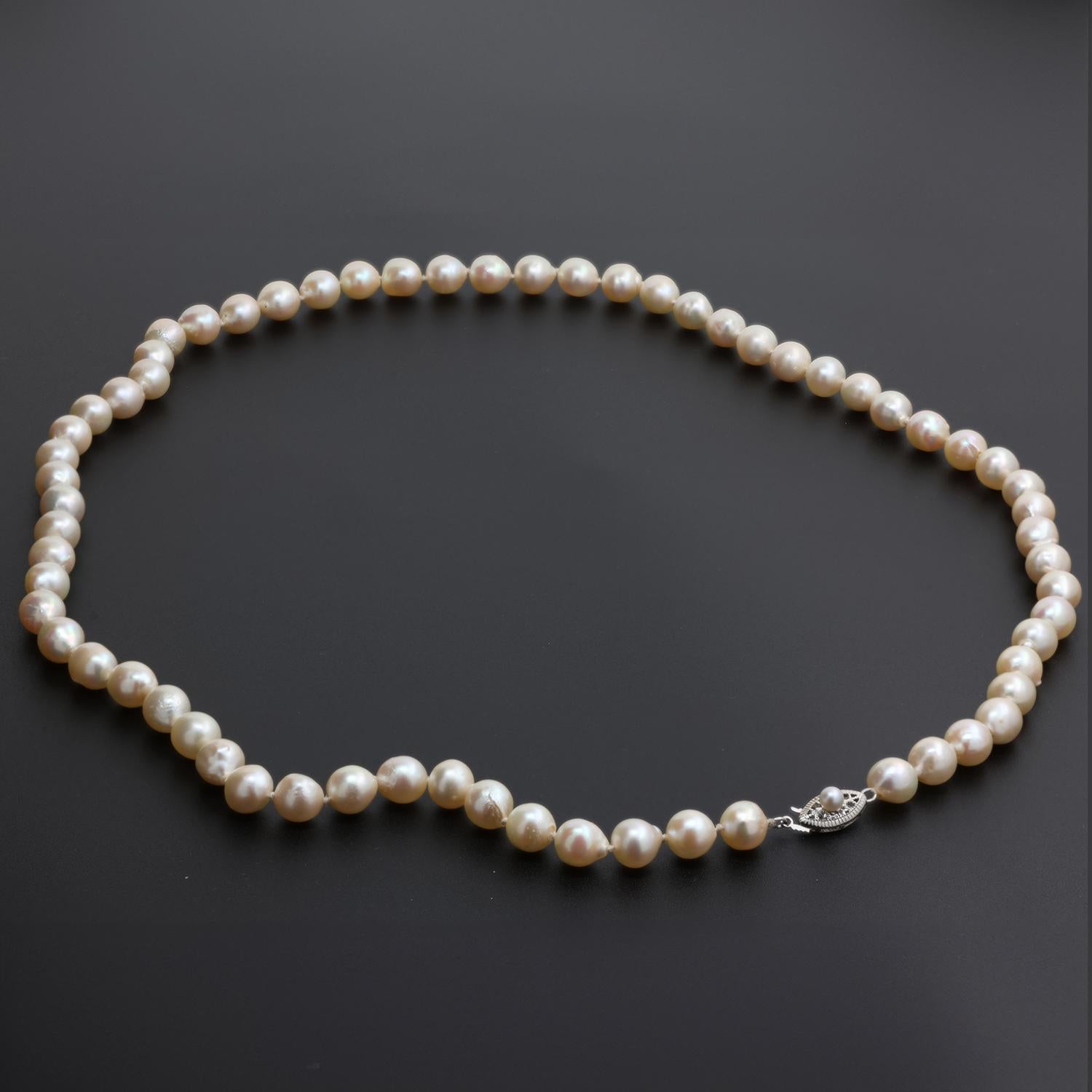 Vintage Freshwater Pearl Necklace 14K White Gold Filigree Clasp 24.5" Ladies