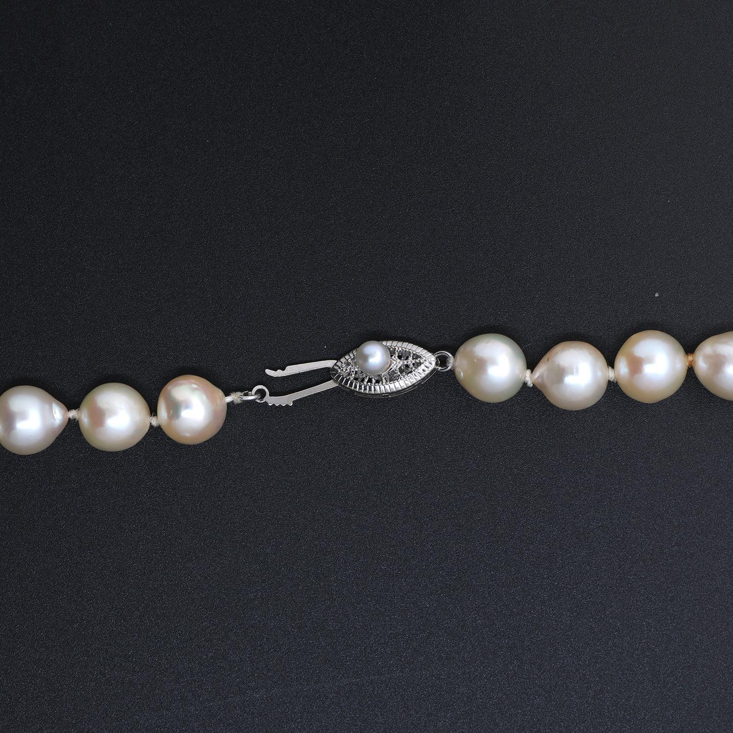 Vintage Freshwater Pearl Necklace 14K White Gold Filigree Clasp 24.5" Ladies