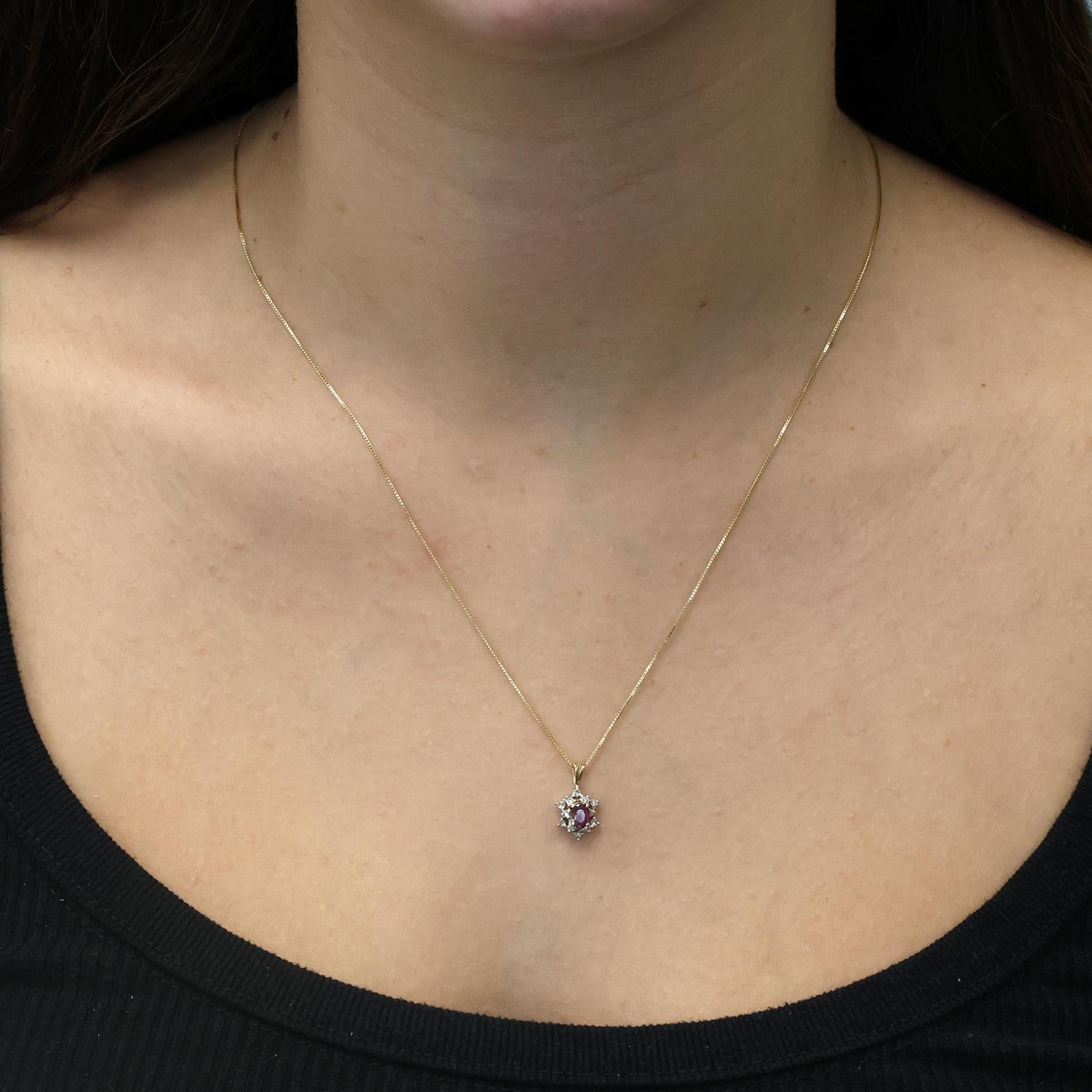 Pink Topaz Halo Diamond Floral Pendant Box Chain Necklace 14K Gold 18.25" Ladies