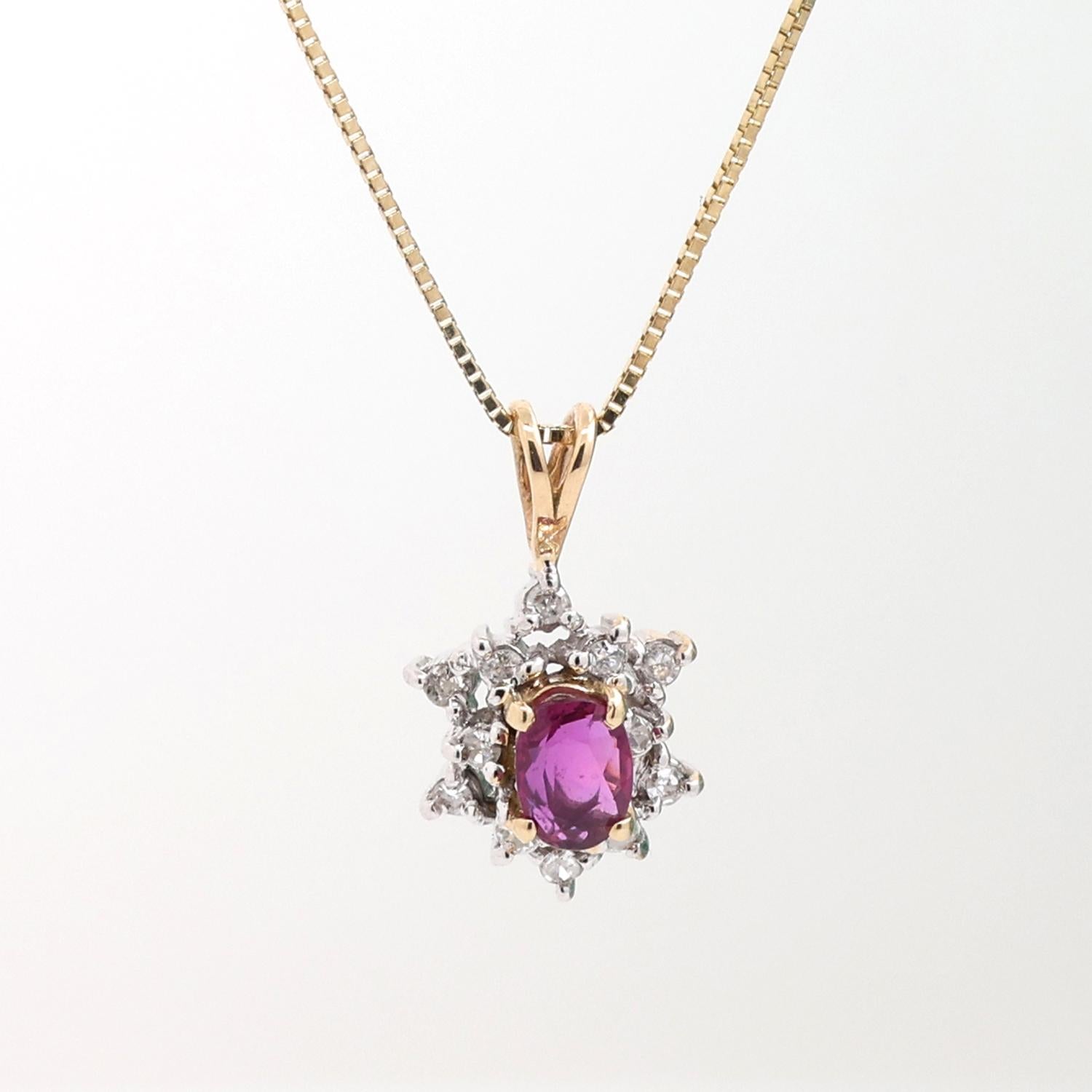 Pink Topaz Halo Diamond Floral Pendant Box Chain Necklace 14K Gold 18.25" Ladies