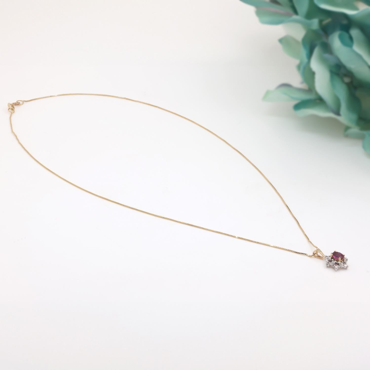 Pink Topaz Halo Diamond Floral Pendant Box Chain Necklace 14K Gold 18.25" Ladies