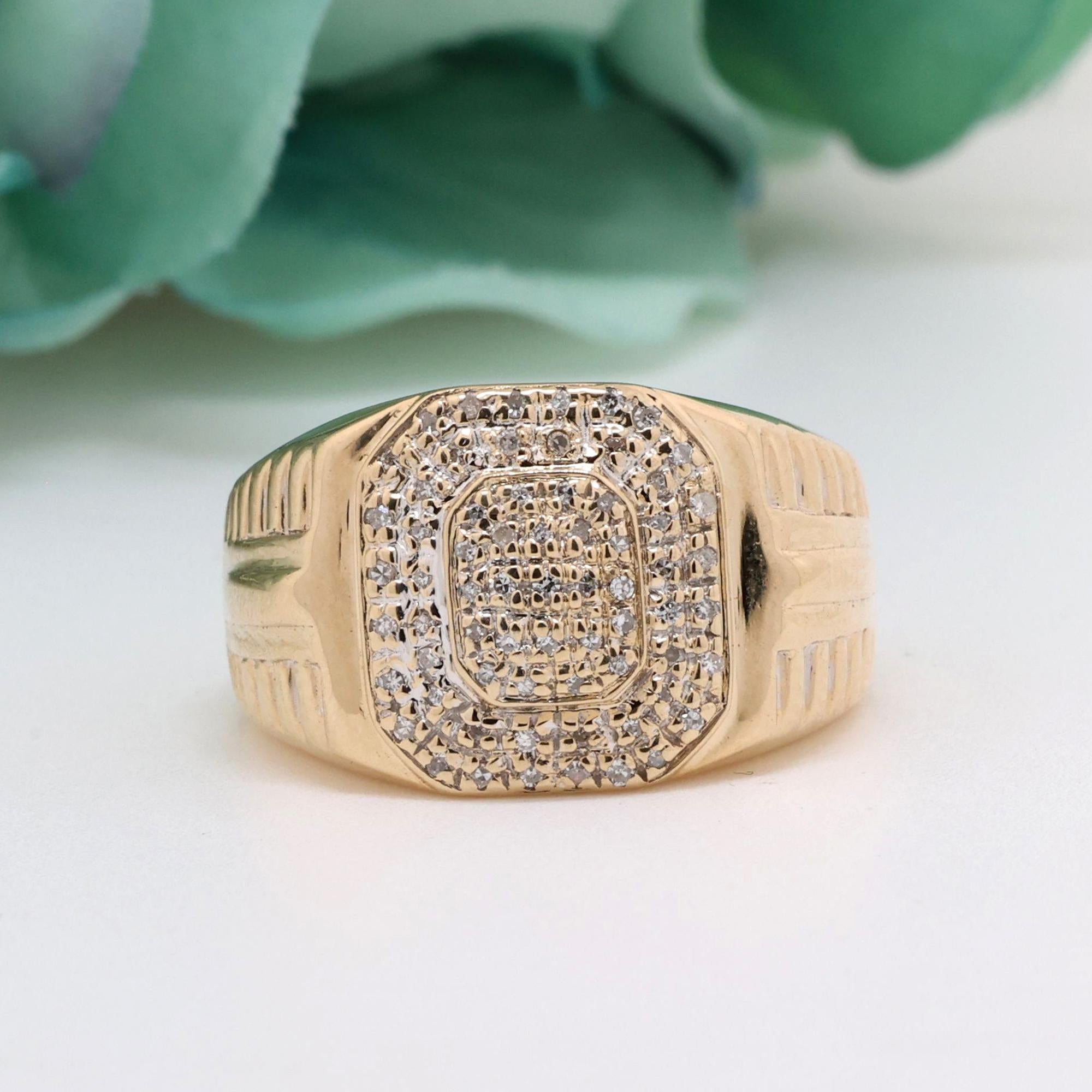 Mens Cluster Halo Diamond Square Ring 10K Yellow Gold 0.50 TW Size 10.75