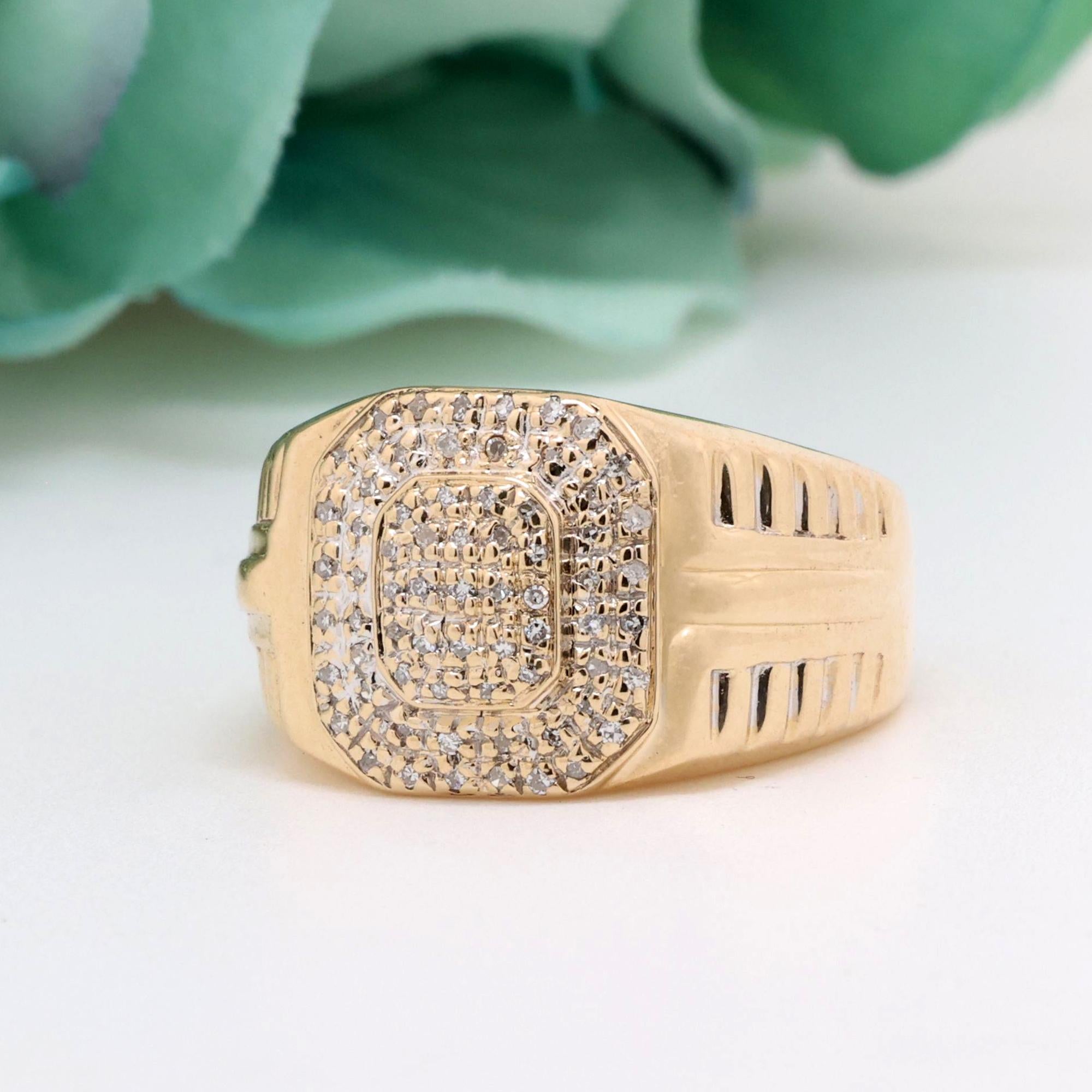 Mens Cluster Halo Diamond Square Ring 10K Yellow Gold 0.50 TW Size 10.75