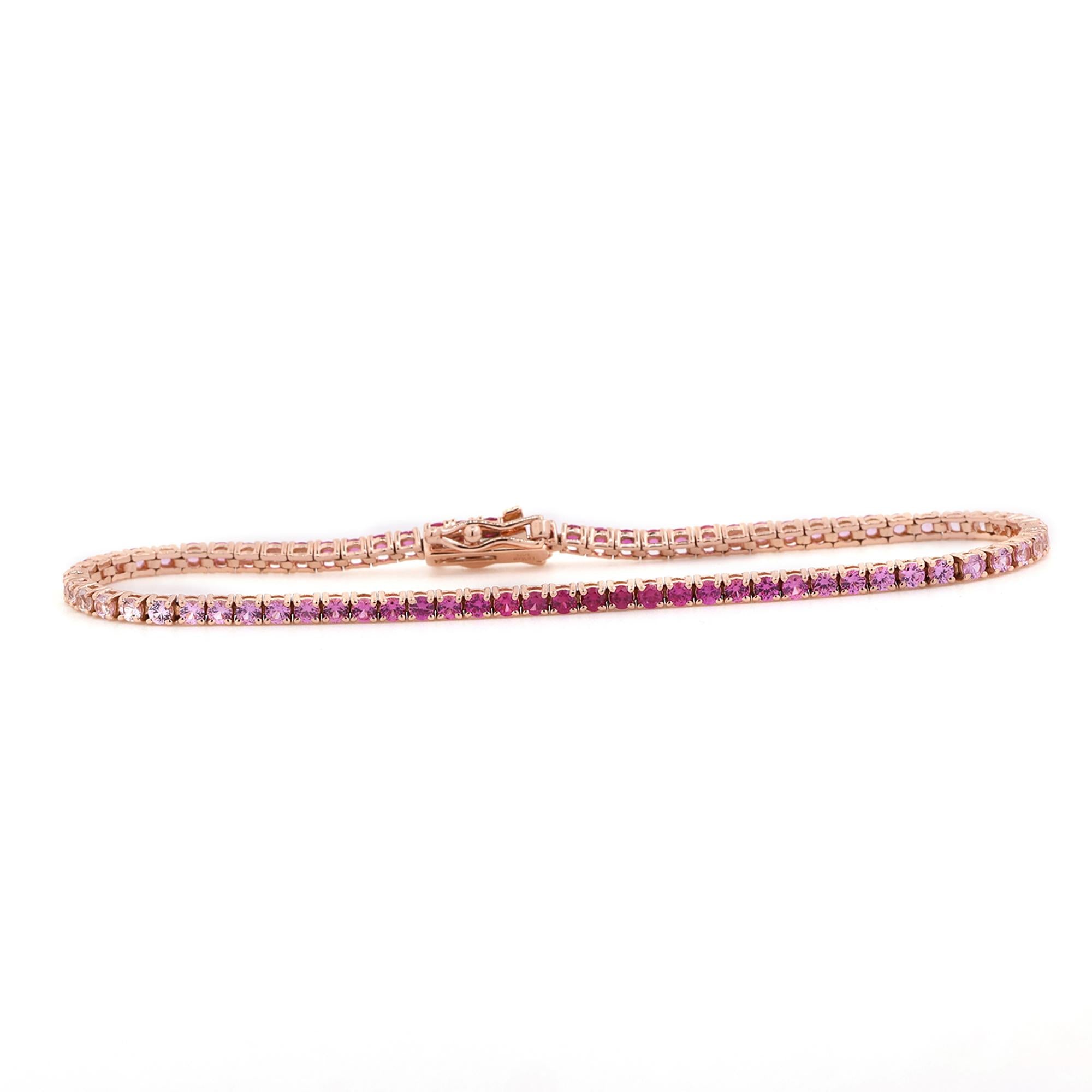 Le Vian 14K Rose Gold Strawberry Layer Cake Ruby Pink Sapphire Bracelet 7.25"