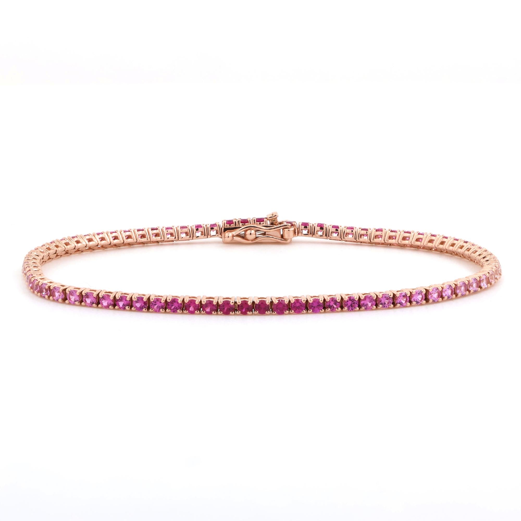 Le Vian 14K Rose Gold Strawberry Layer Cake Ruby Pink Sapphire Bracelet 7.25"