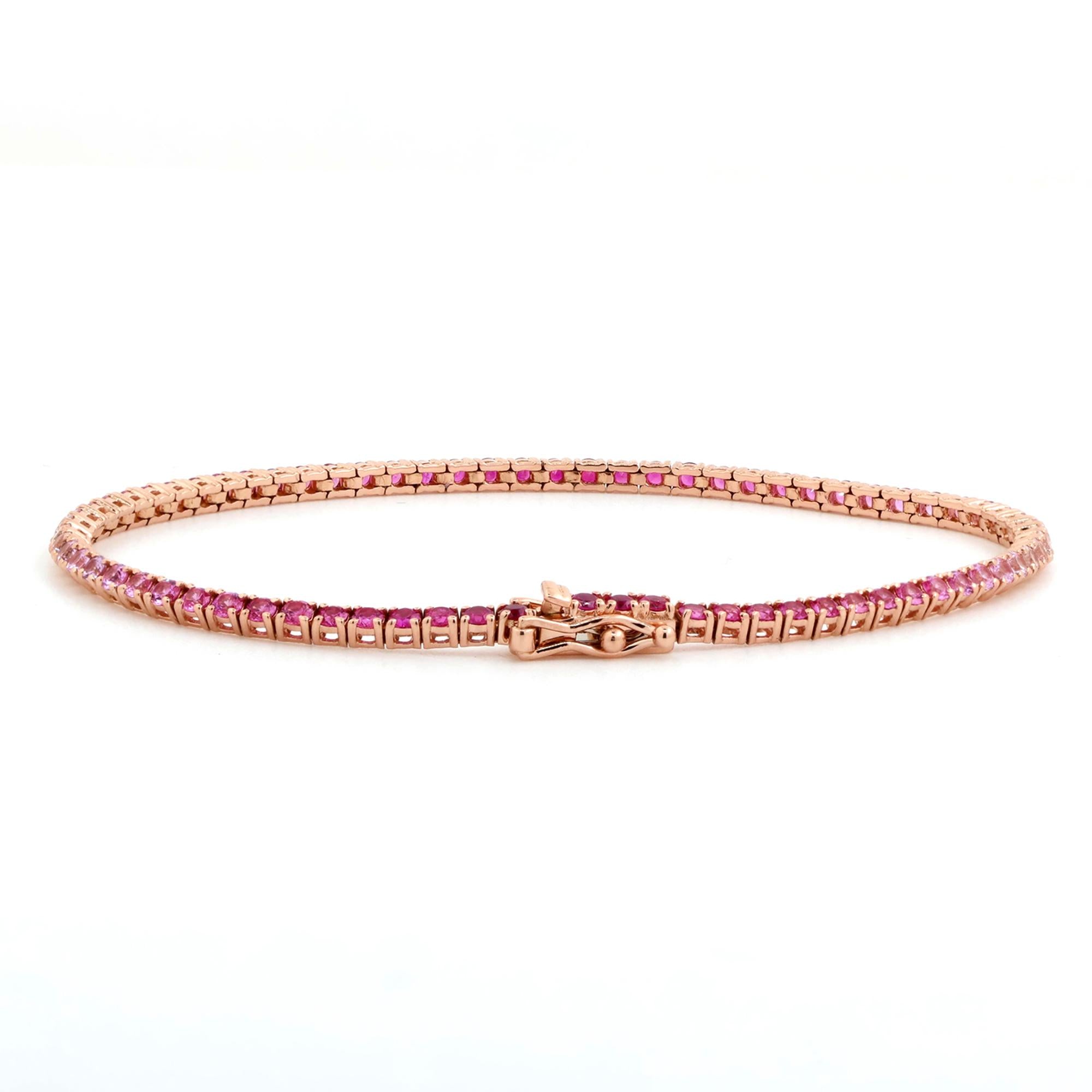 Le Vian 14K Rose Gold Strawberry Layer Cake Ruby Pink Sapphire Bracelet 7.25"