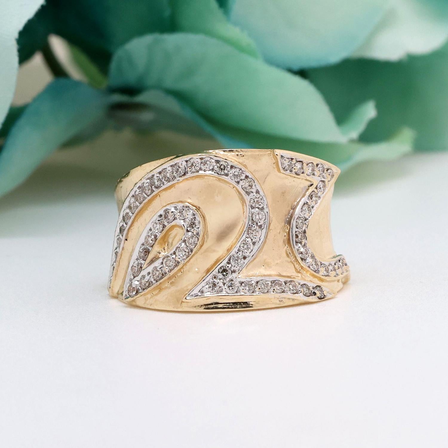 0.70 TW Diamond Wide Band Ring 14K Brushed Gold Swirl Design Size 6.25