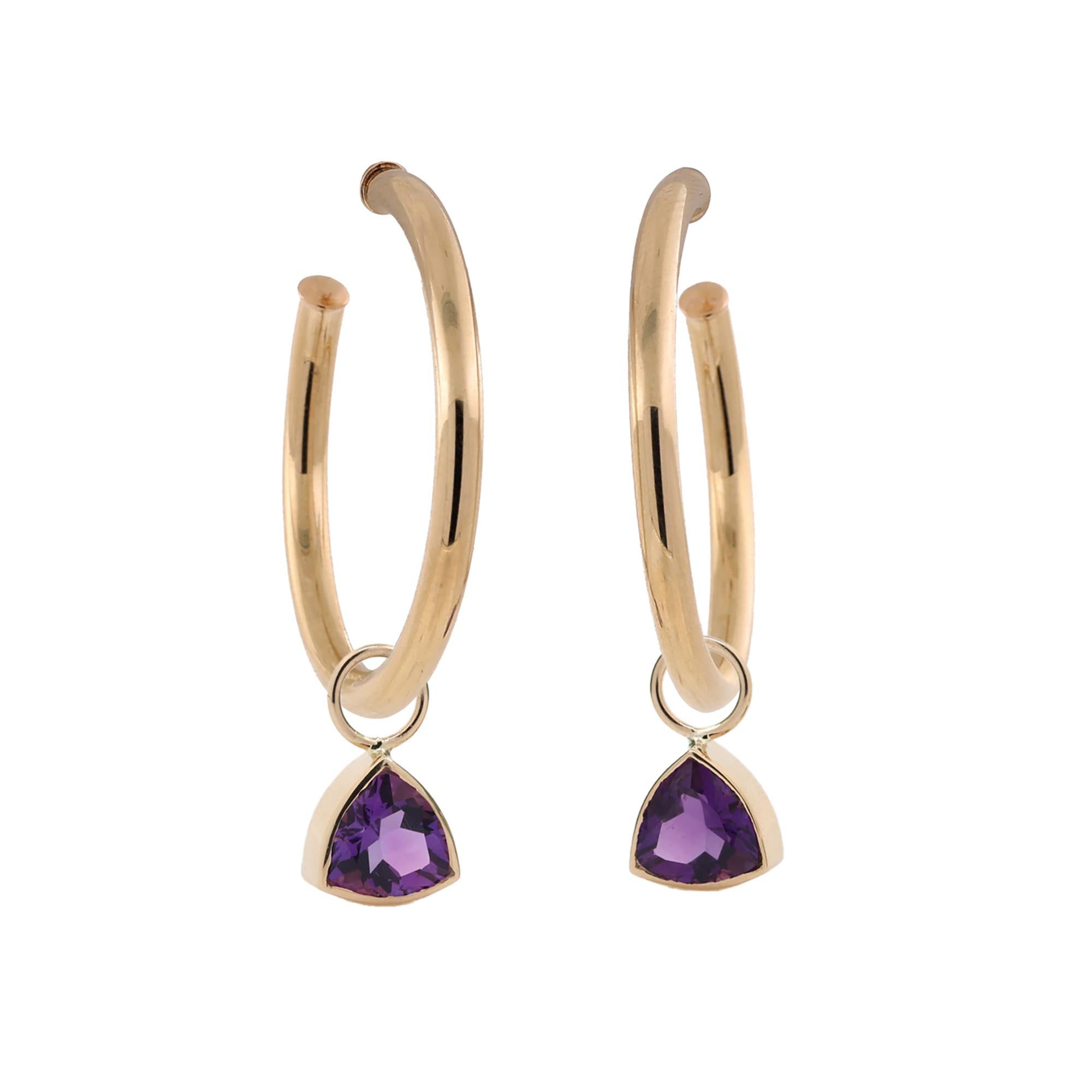 Triangular Amethyst Hoop Earring Attachments 14K Yellow Gold 3.60 CTW 0.70"