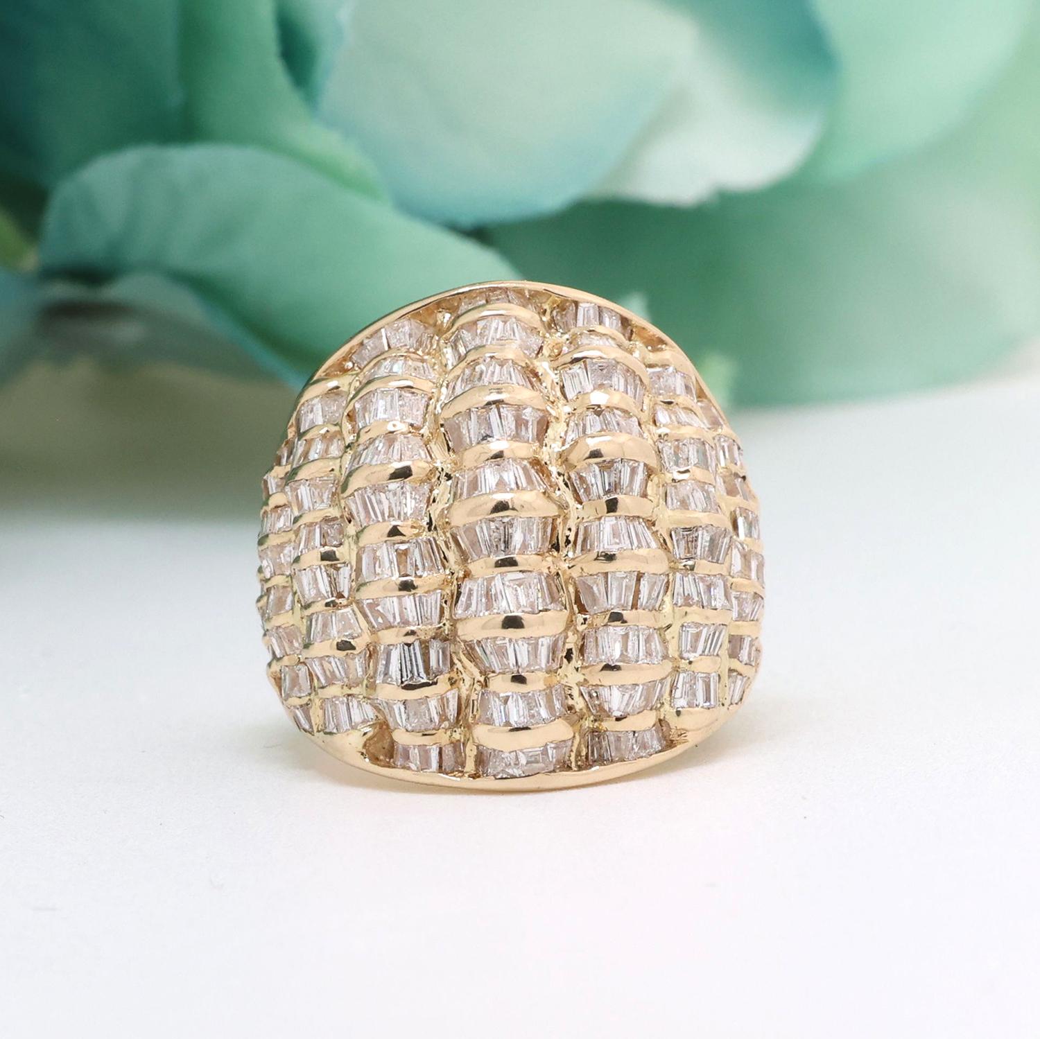 3.00 TW Cluster Baguette Cut Diamond Wide Dome Ring 14K Yellow Gold Size 6.25