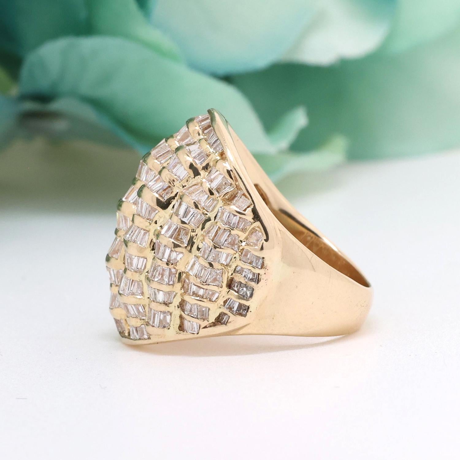 3.00 TW Cluster Baguette Cut Diamond Wide Dome Ring 14K Yellow Gold Size 6.25