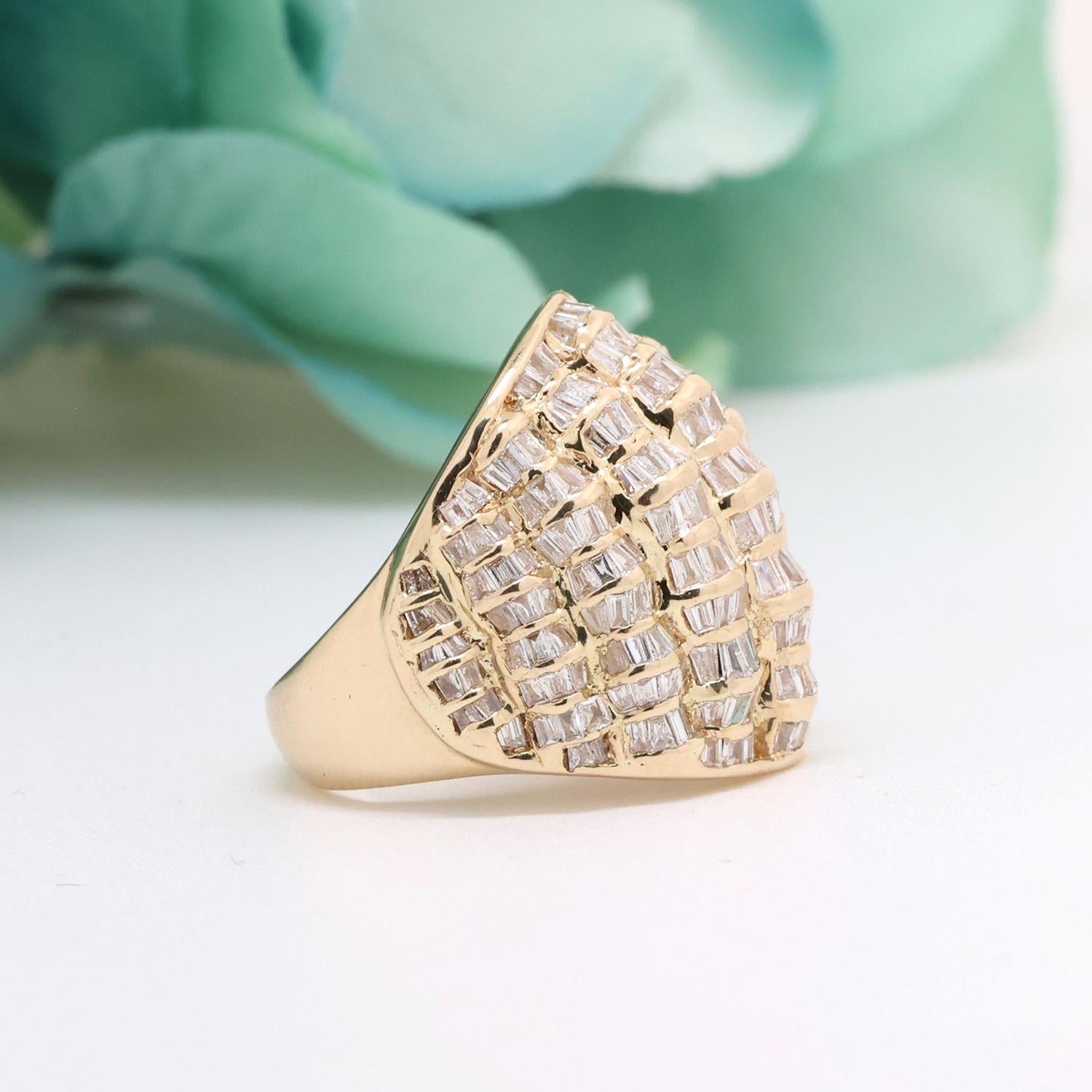 3.00 TW Cluster Baguette Cut Diamond Wide Dome Ring 14K Yellow Gold Size 6.25