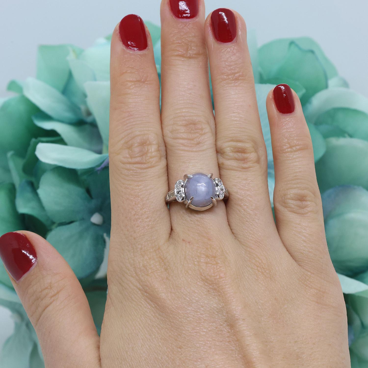 Vintage Cabochon Star Sapphire Diamond Ring Platinum 5.45 CTW Size 6 Estate