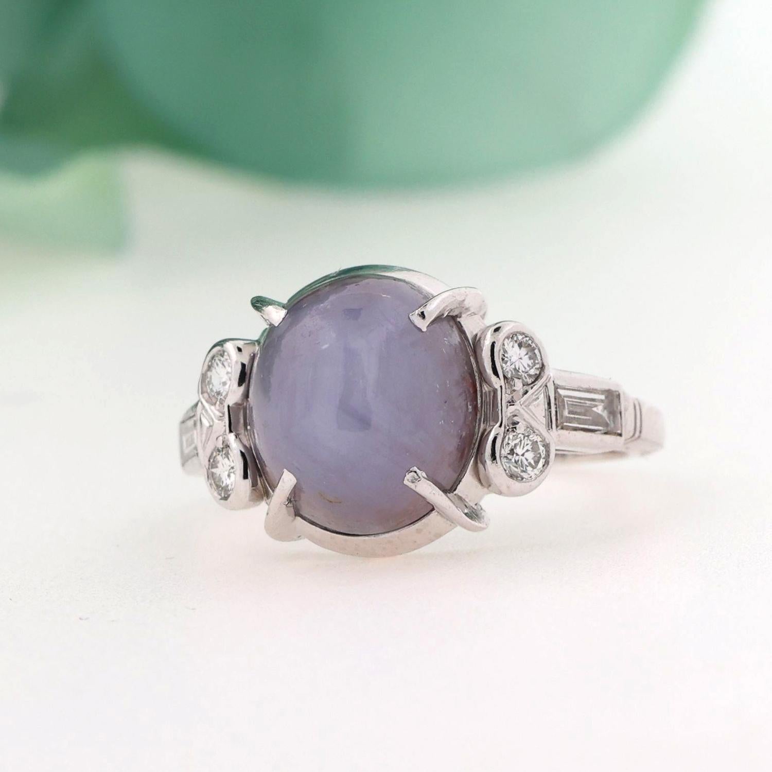 Vintage Cabochon Star Sapphire Diamond Ring Platinum 5.45 CTW Size 6 Estate