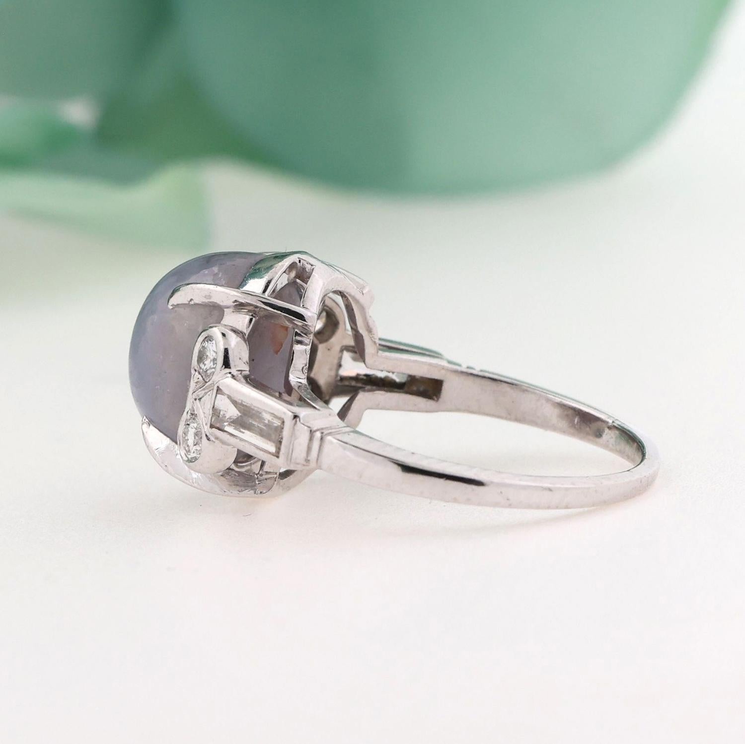 Vintage Cabochon Star Sapphire Diamond Ring Platinum 5.45 CTW Size 6 Estate
