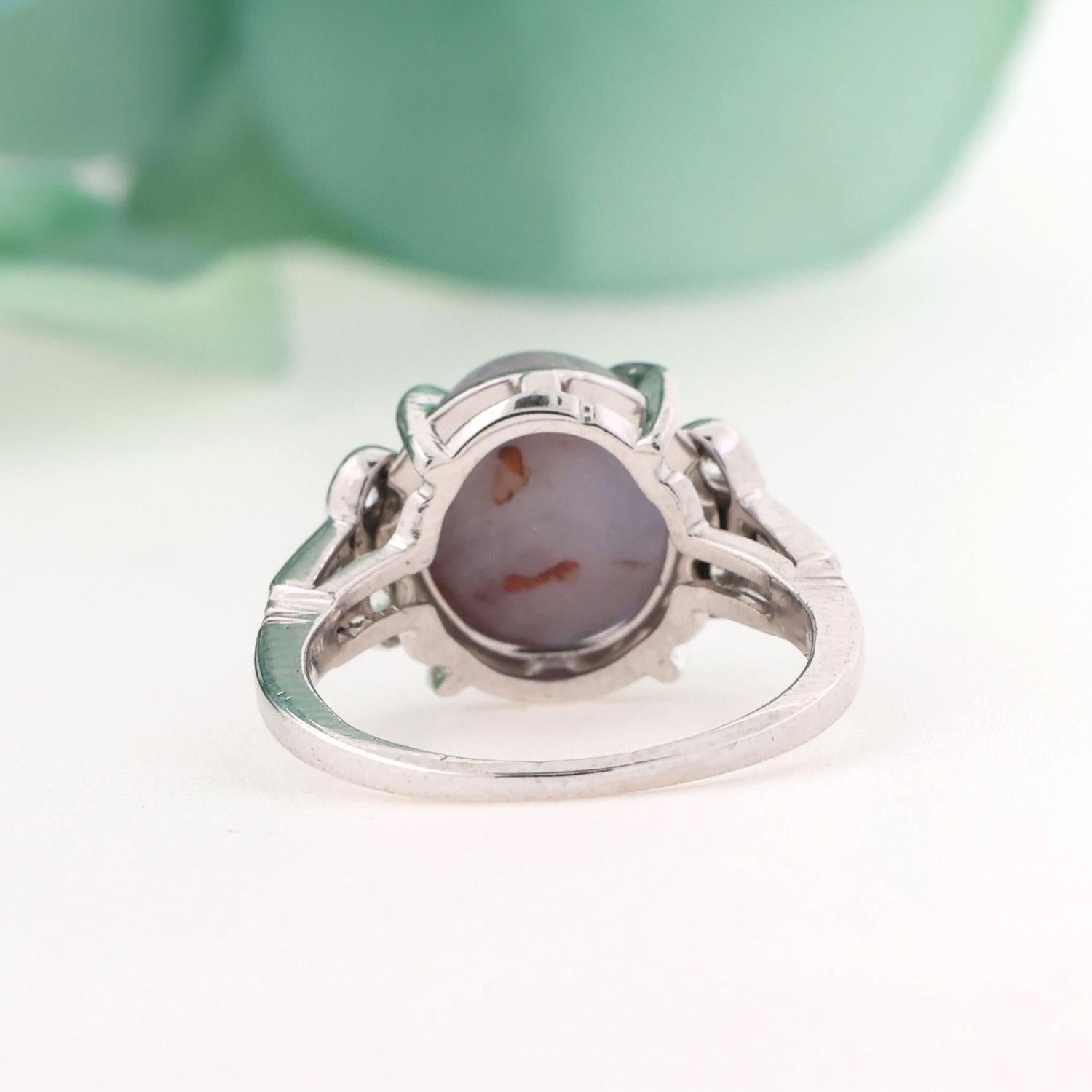 Vintage Cabochon Star Sapphire Diamond Ring Platinum 5.45 CTW Size 6 Estate
