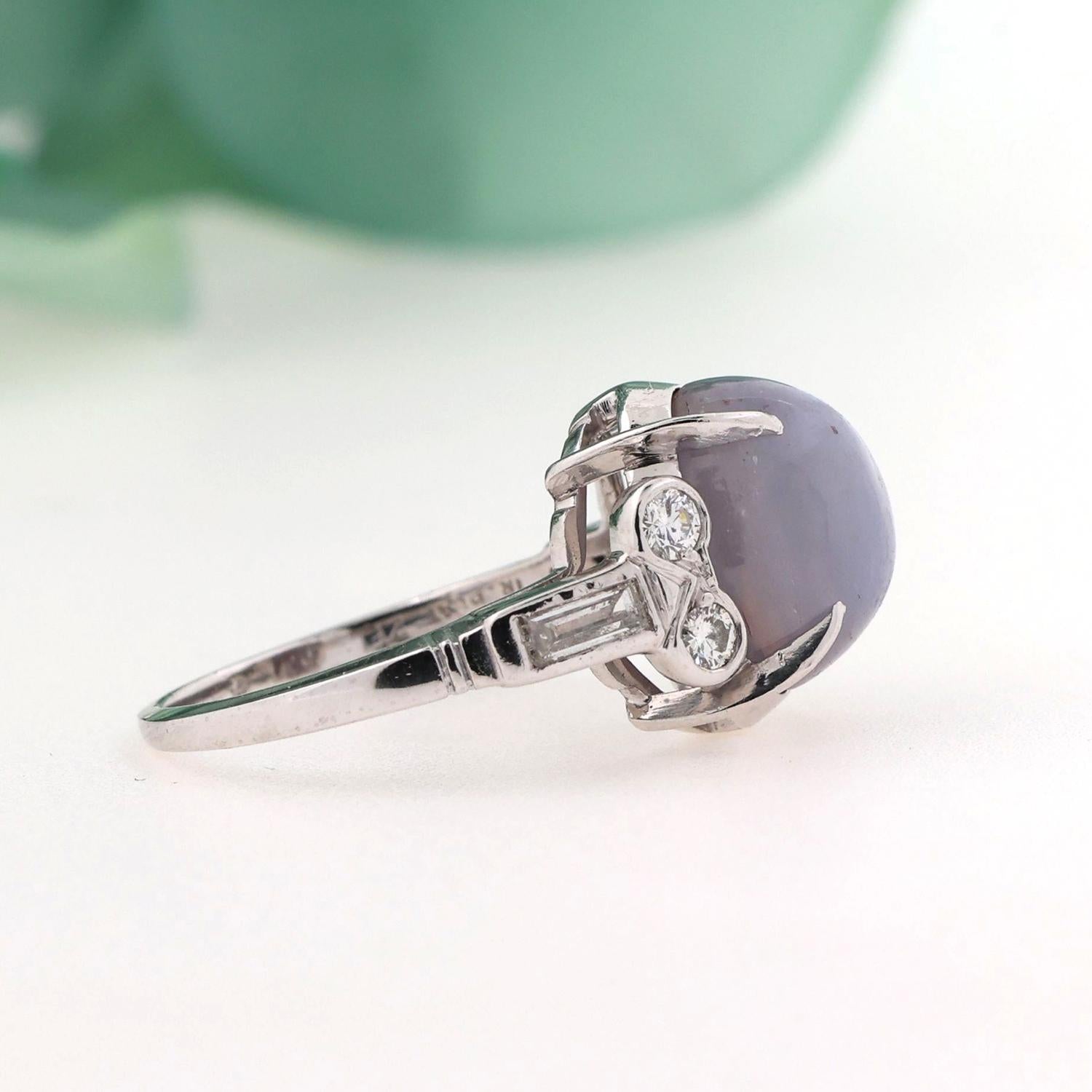 Vintage Cabochon Star Sapphire Diamond Ring Platinum 5.45 CTW Size 6 Estate