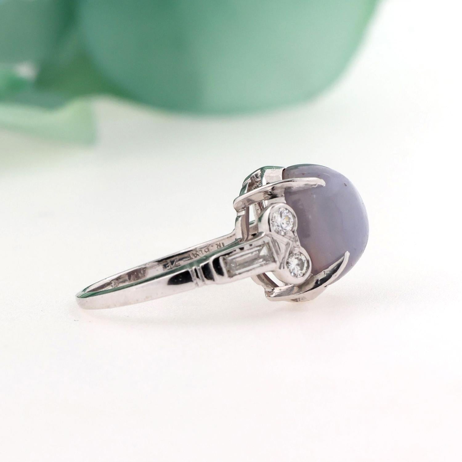 Vintage Cabochon Star Sapphire Diamond Ring Platinum 5.45 CTW Size 6 Estate