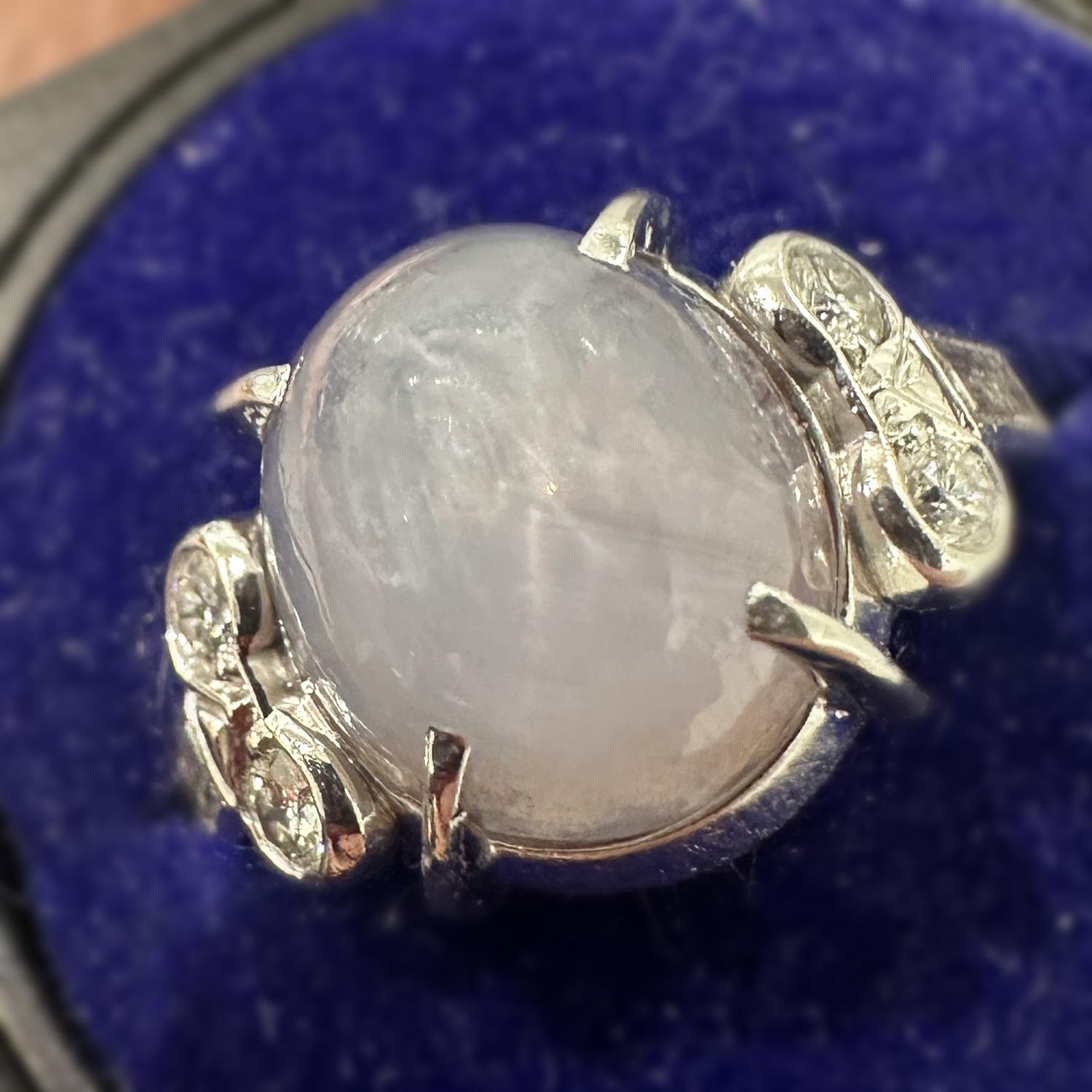 Vintage Cabochon Star Sapphire Diamond Ring Platinum 5.45 CTW Size 6 Estate