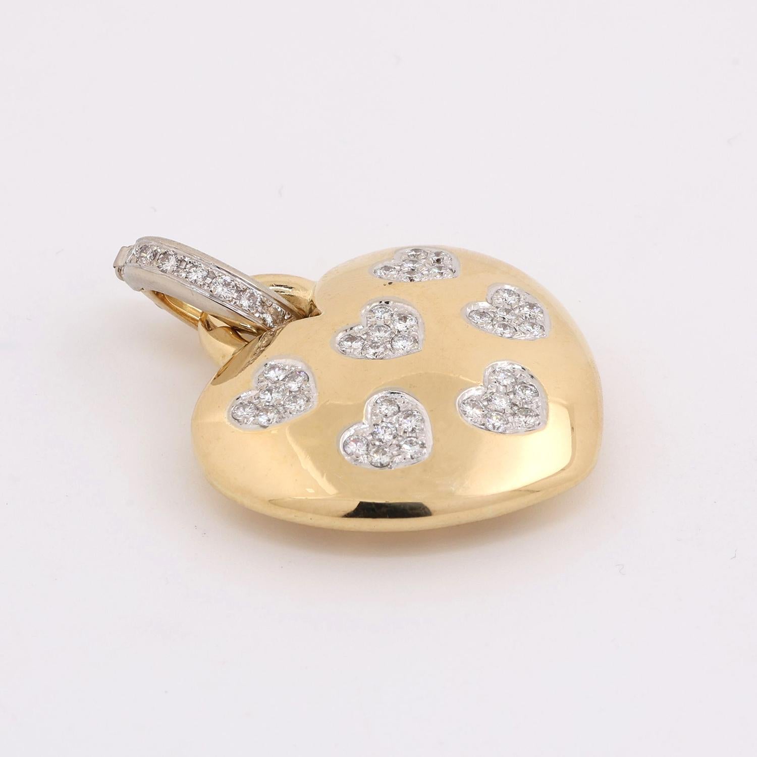 Cluster Diamond Puffed Heart Pendant 18K Gold 1.25 TW 1.60" Ladies Estate