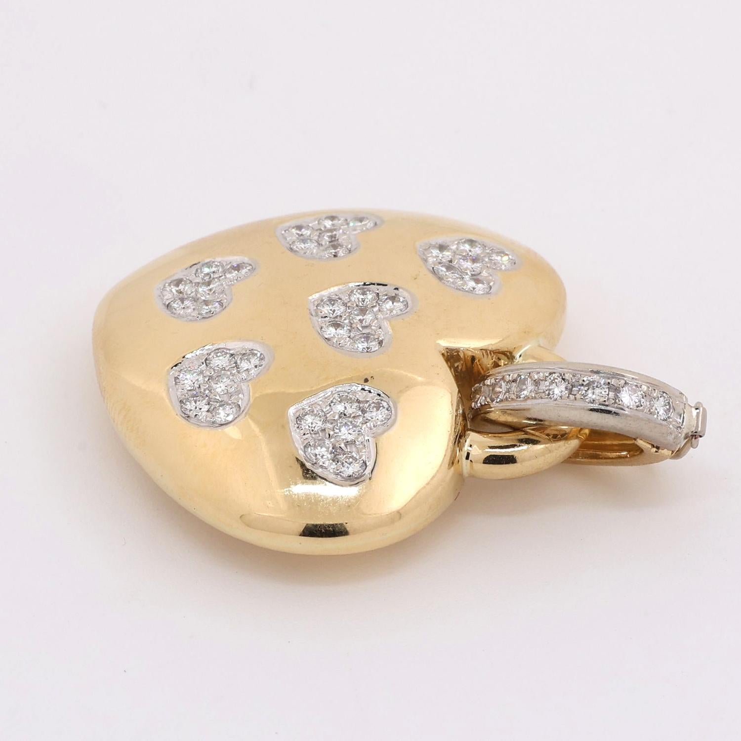 Cluster Diamond Puffed Heart Pendant 18K Gold 1.25 TW 1.60" Ladies Estate