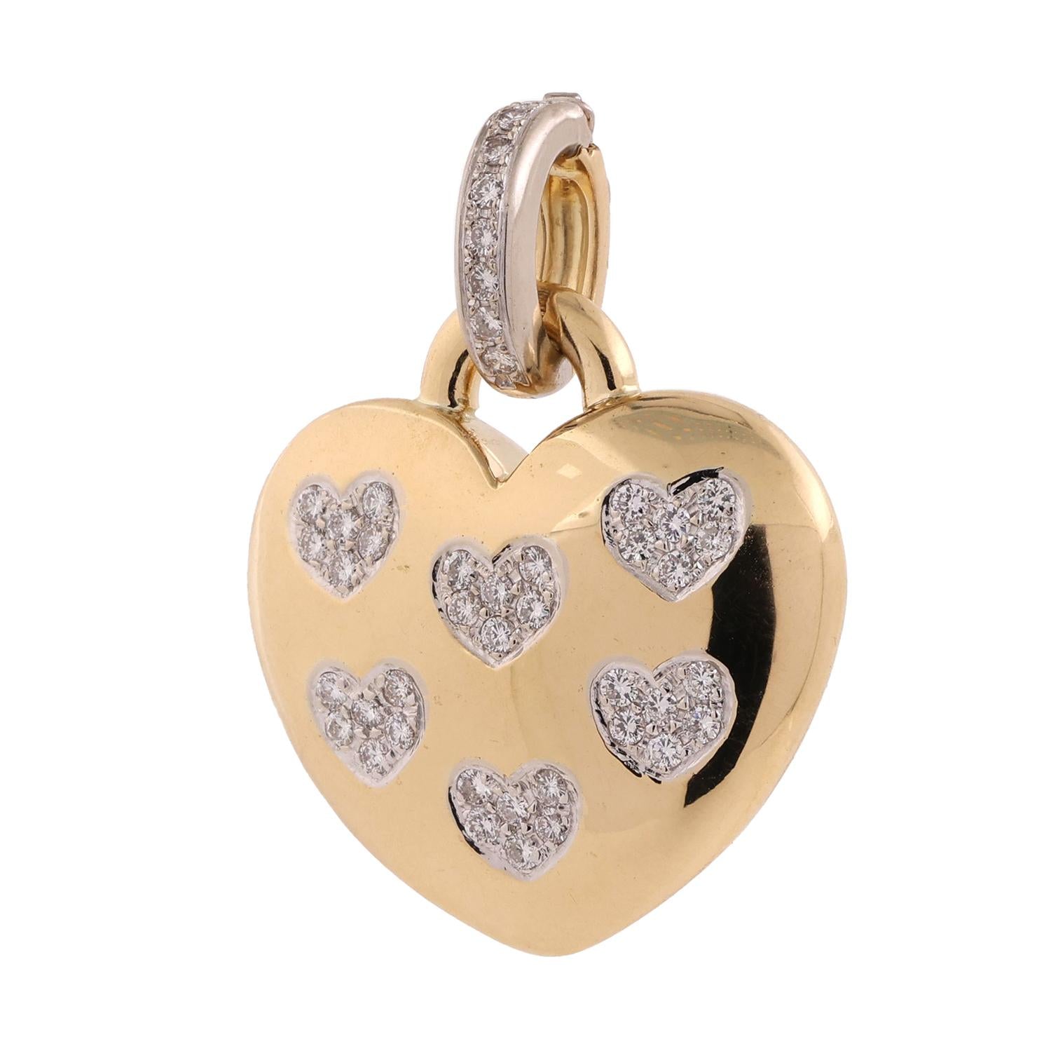 Cluster Diamond Puffed Heart Pendant 18K Gold 1.25 TW 1.60" Ladies Estate