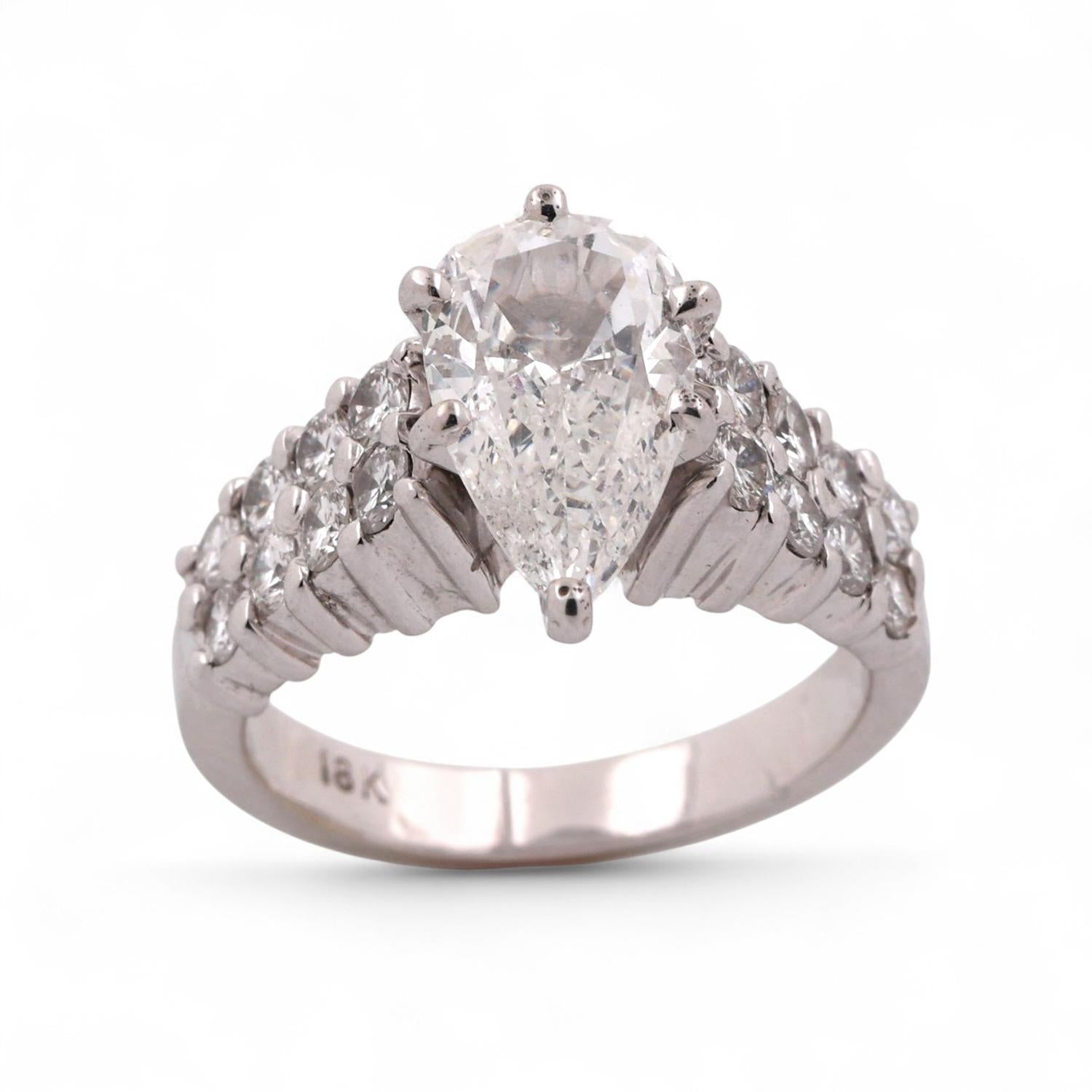 GIA 3.34 TW Pear Diamond Solitaire Engagement Ring With Accents 18K W/Gold SZ 6